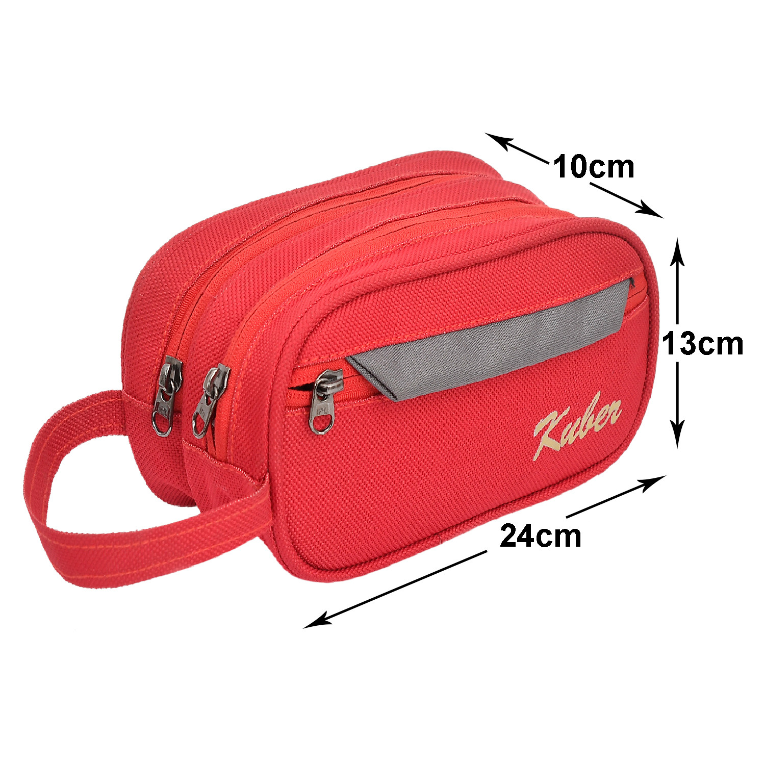 Kuber Industries Canvas Toiletry Organizer|Portable & Durable Carrying Strip Travel Shaving Doop Kit With 2 Zipper ComparMants And Fornt Zipper (Red)