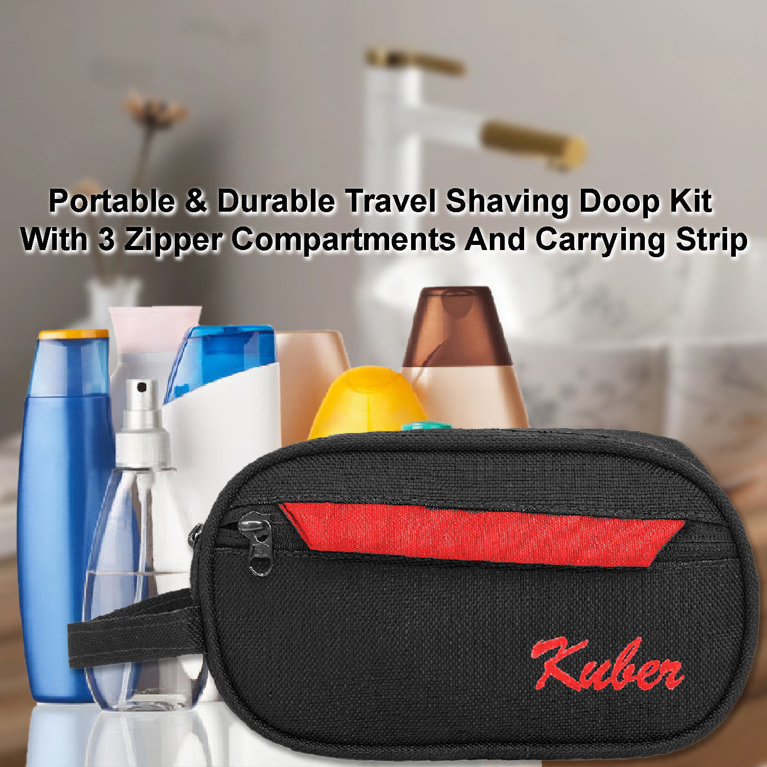 Kuber Industries Canvas Toiletry Organizer|Portable & Durable Carrying Strip Travel Shaving Doop Kit With 2 Zipper ComparMants And Fornt Zipper (Black)