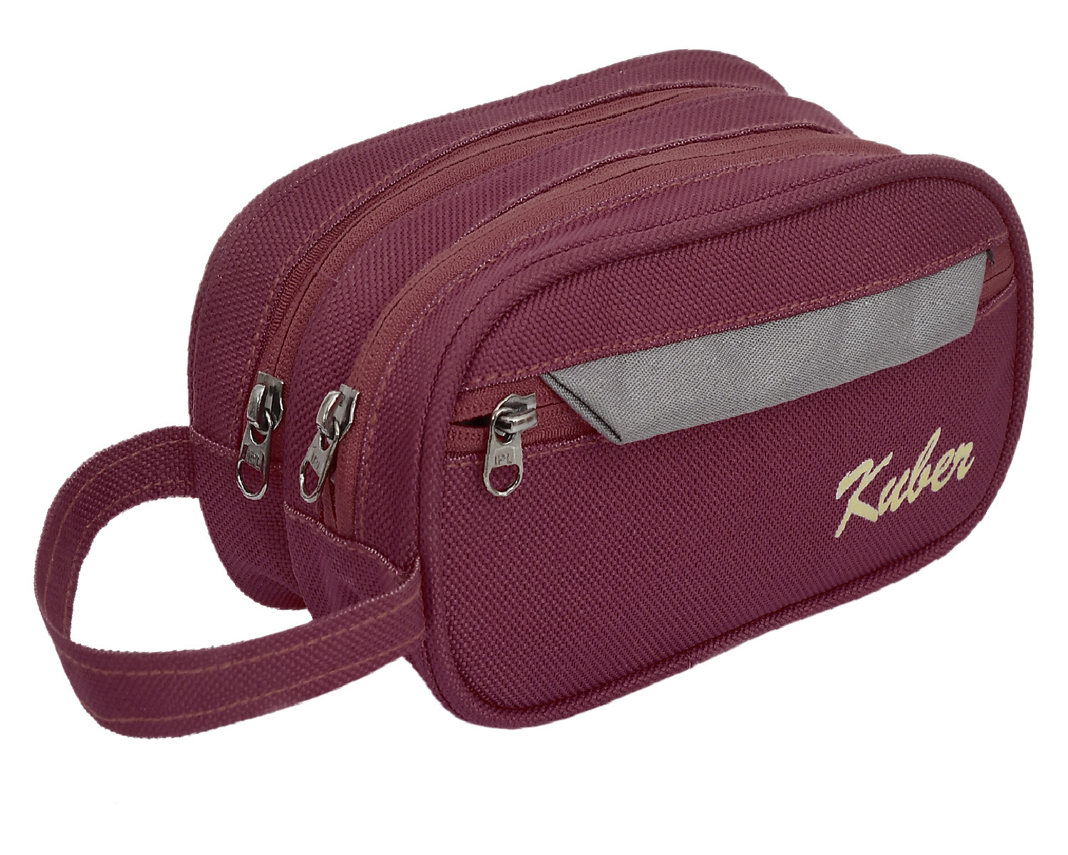 Kuber Industries Canvas Toiletry Organizer|Portable & Durable Carrying Strip Travel Shaving Doop Kit With 2 Zipper ComparMants And Fornt Zipper (Brown)