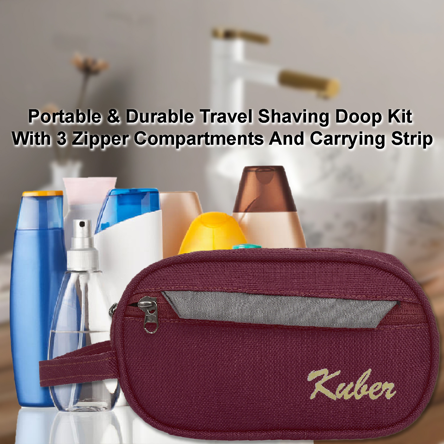 Kuber Industries Canvas Toiletry Organizer|Portable & Durable Carrying Strip Travel Shaving Doop Kit With 2 Zipper ComparMants And Fornt Zipper (Brown)