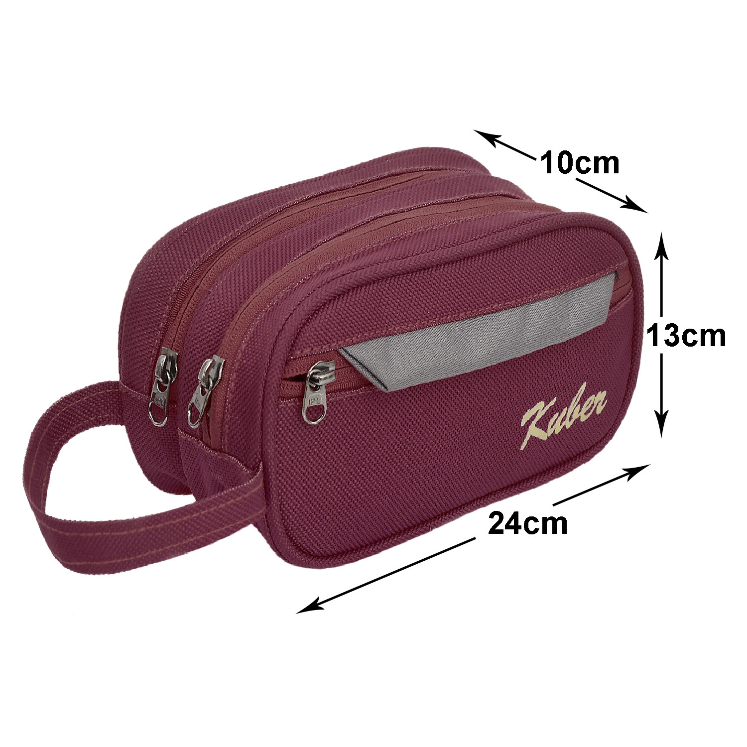 Kuber Industries Canvas Toiletry Organizer|Portable & Durable Carrying Strip Travel Shaving Doop Kit With 2 Zipper ComparMants And Fornt Zipper (Brown)
