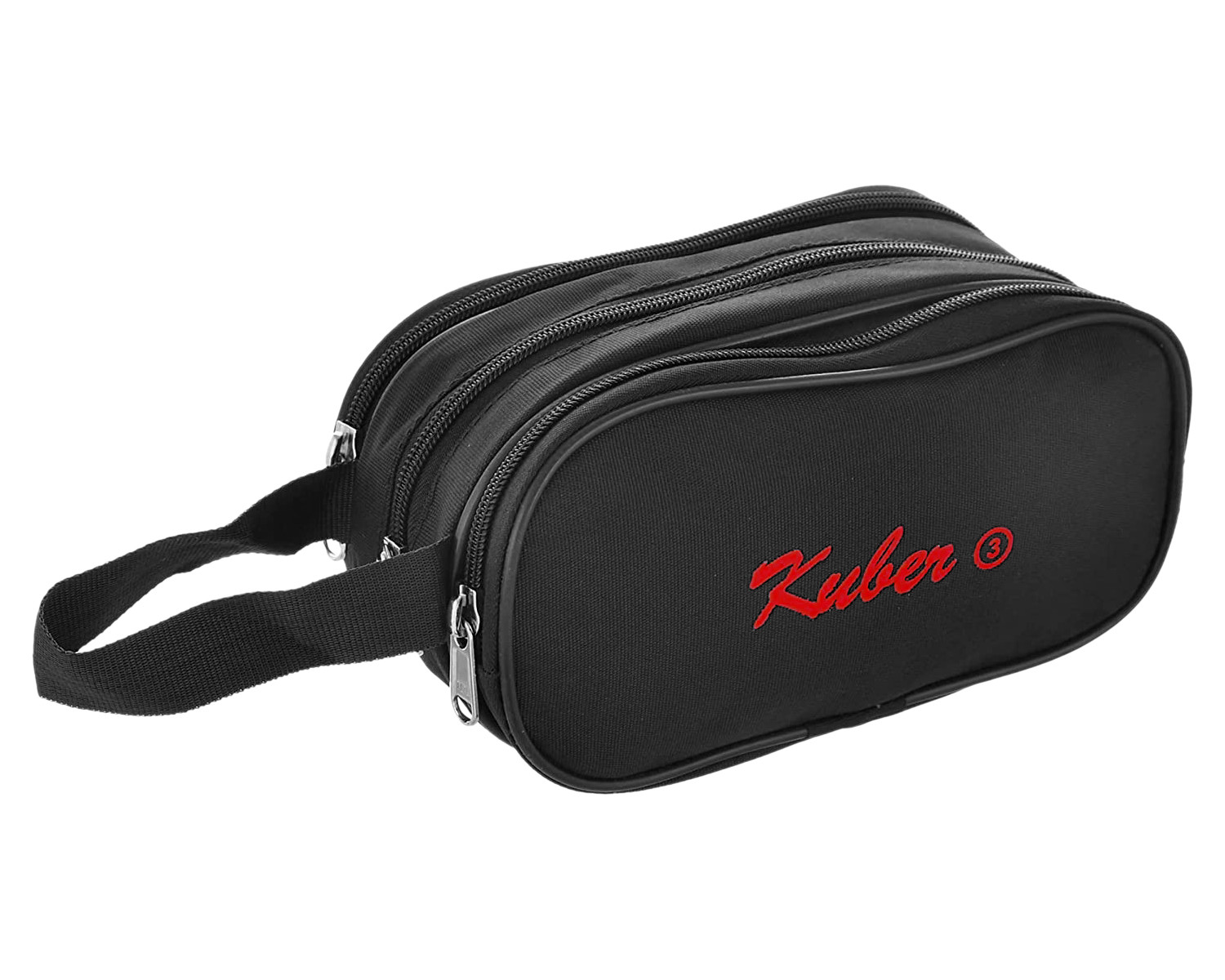 Kuber Industries Canvas Toiletry Organizer|Portable & Durable Travel Shaving Doop Kit With 3 Zipper ComparMants And Carrying Strip (Black)