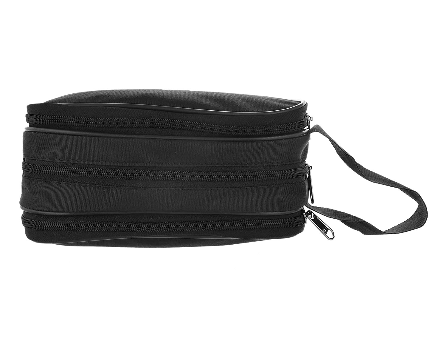 Kuber Industries Canvas Toiletry Organizer|Portable & Durable Travel Shaving Doop Kit With 3 Zipper ComparMants And Carrying Strip (Black)