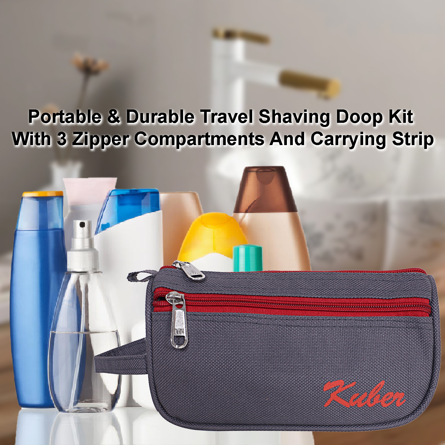 Kuber Industries Canvas Toiletry Organizer|Portable & Durable Travel Shaving Doop Kit With Fornt Zipper And Carrying Strip (Gray)