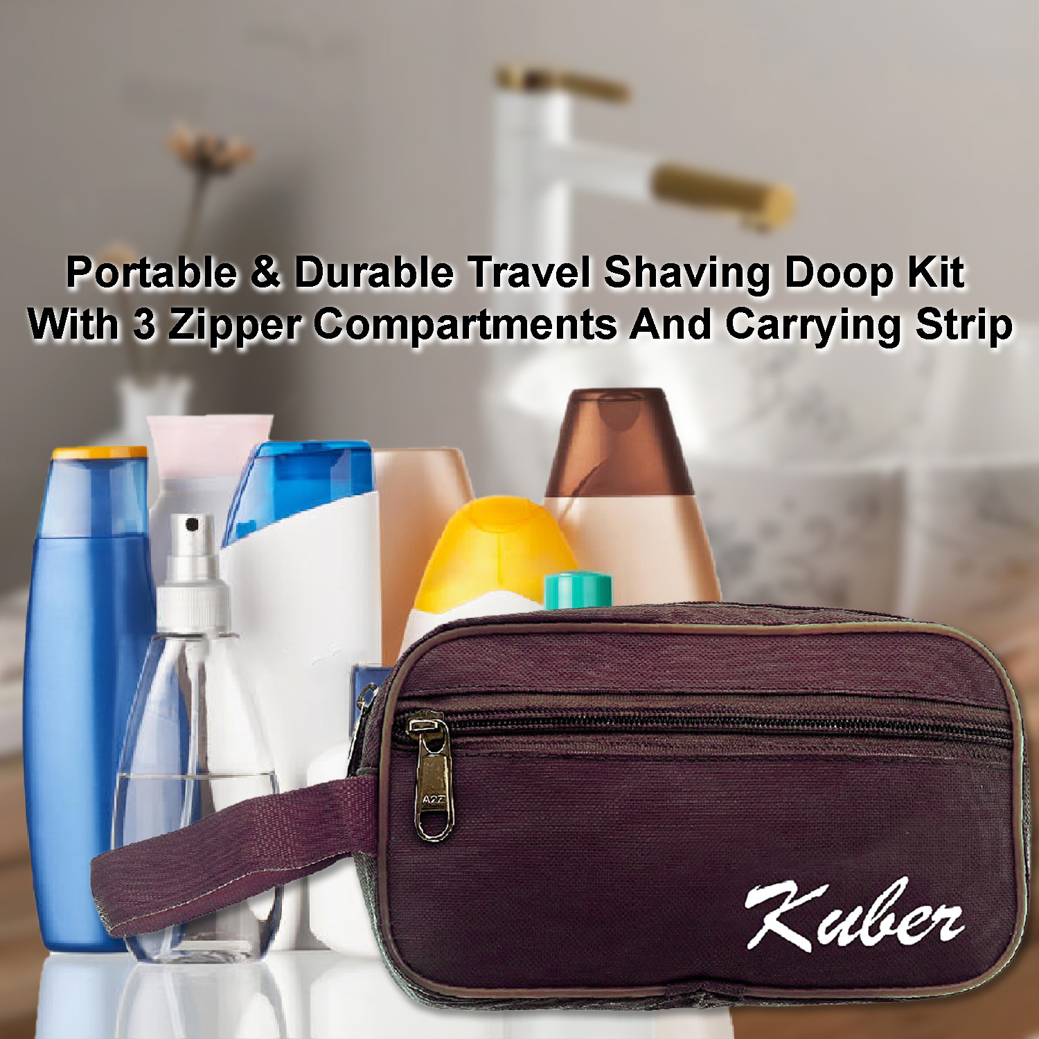 Kuber Industries Canvas Toiletry Organizer|Waterproof & Portable Travel Shaving Dopp Kit With 2 Main ComparMants And Front Zipper (Brown)