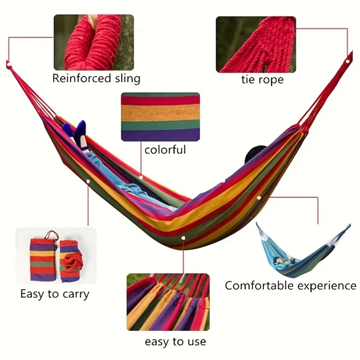 Kuber Industries Canvas Travel Hammock |Garden Hammock Swing For Adults|130 KG Load Bearing Capicity|Including 2 Rope, 1 Bag (Red & Yellow)