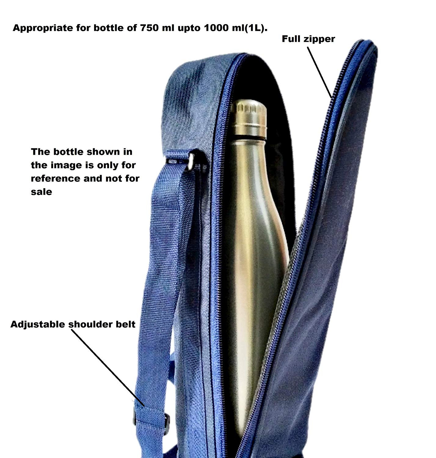 Kuber Industries Canvas Waterproof Water Bottle Cover with Adjustable Shoulder Handle & Zipper Closure,1 Ltr (Blue) -CTKTC39117