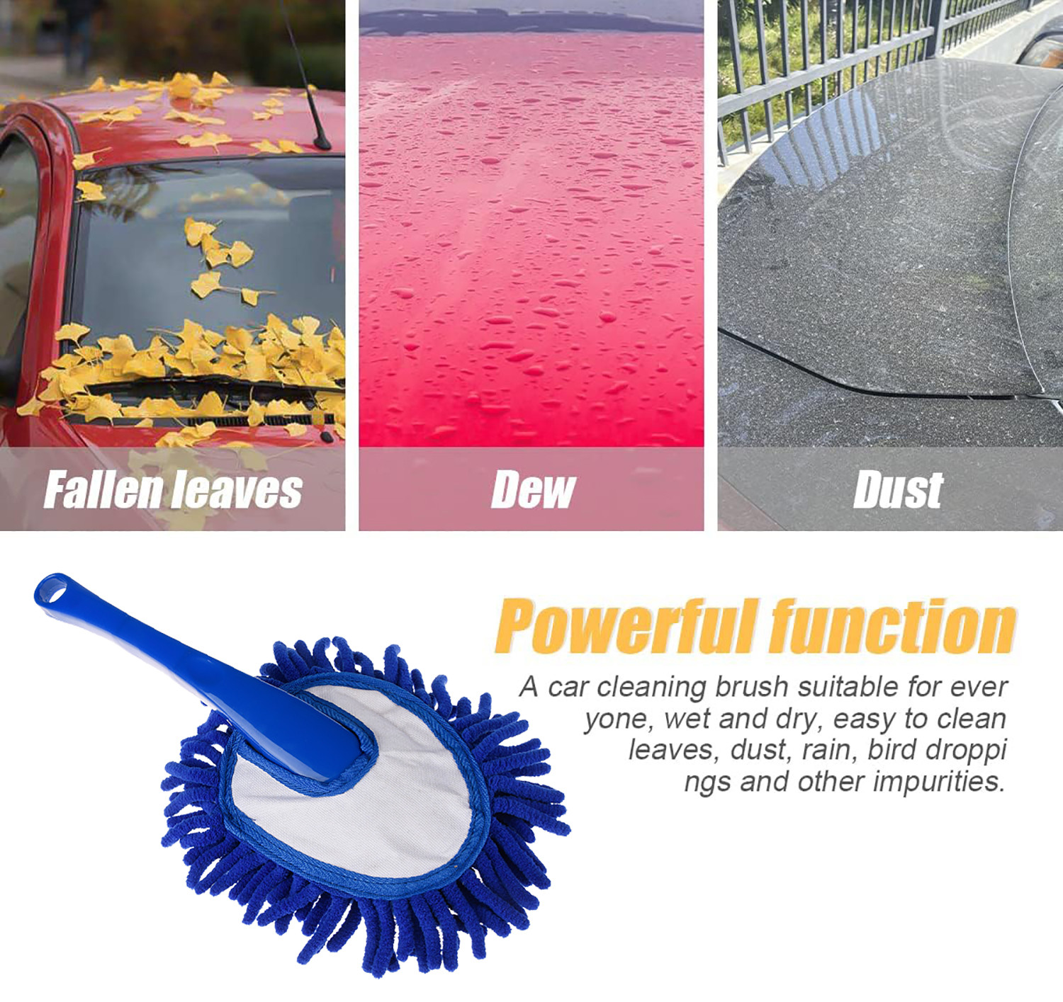 Kuber Industries Car Duster  Cleaning Duster with Handle  Dust Cleaning Brush  Kitchen Cleaning Brush  Car Dashboard Brush  Dry-Wet Cleaning Brush  Small  Blue