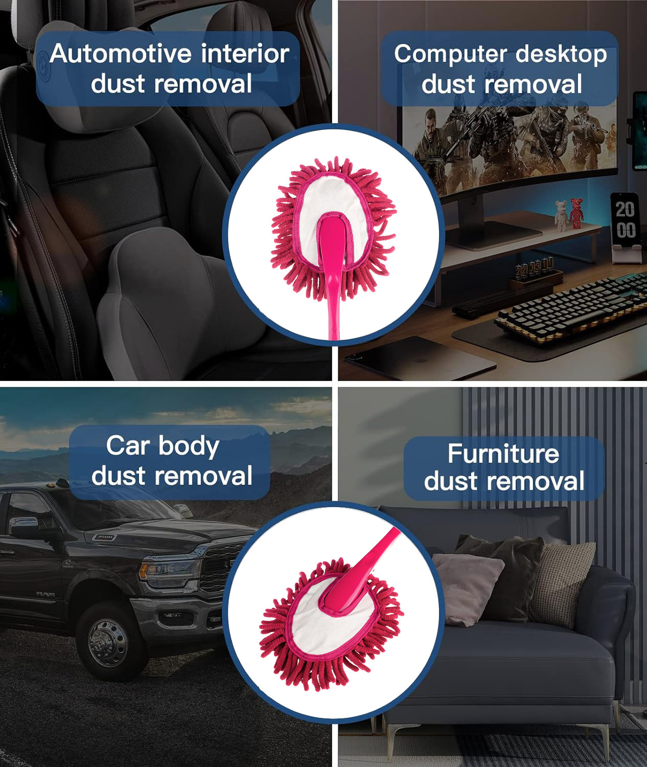 Kuber Industries Car Duster | Cleaning Duster with Handle | Dust Cleaning Brush | Kitchen Cleaning Brush | Car Dashboard Brush | Dry-Wet Cleaning Brush | Small | Pink