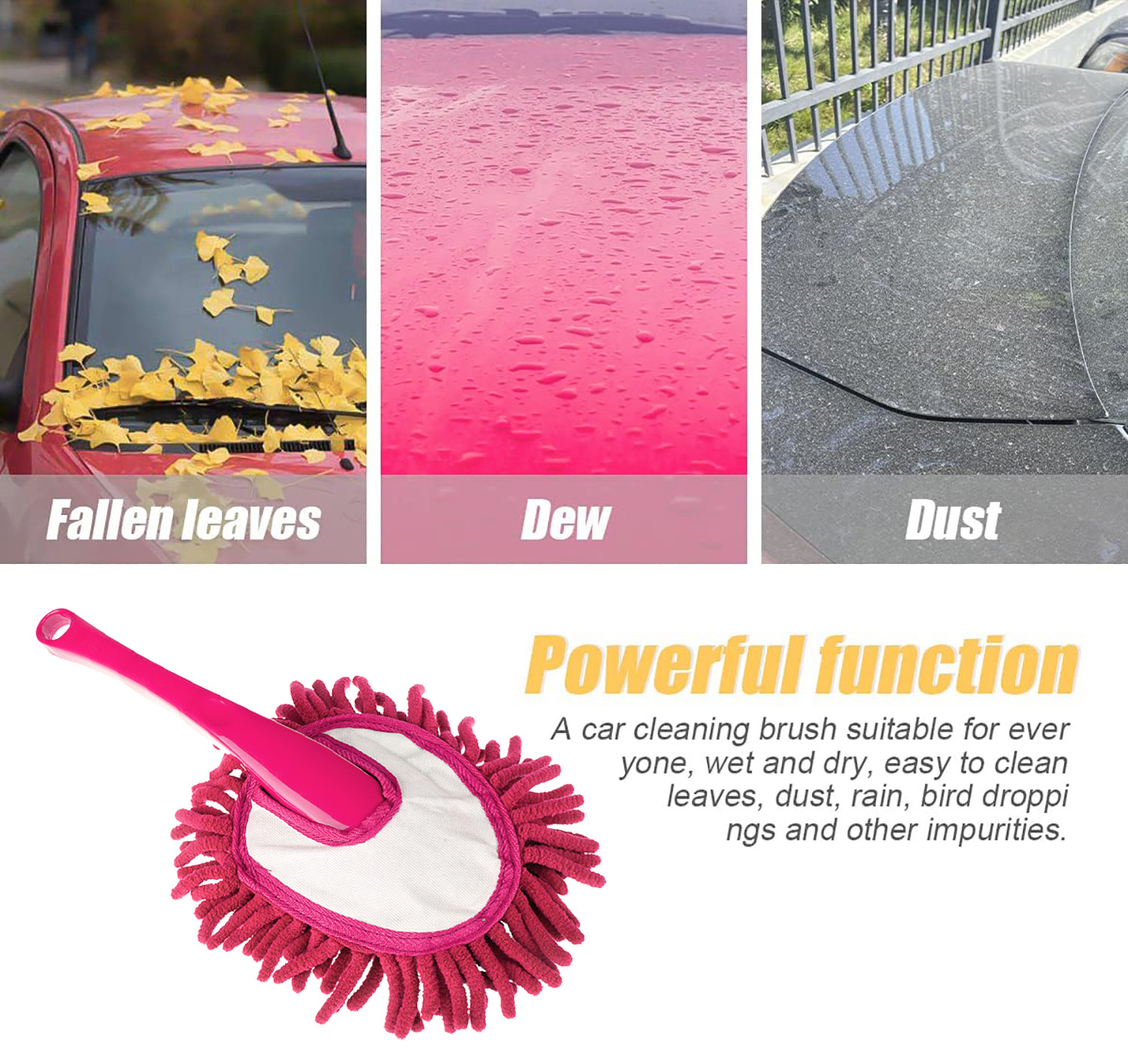 Kuber Industries Car Duster | Cleaning Duster with Handle | Dust Cleaning Brush | Kitchen Cleaning Brush | Car Dashboard Brush | Dry-Wet Cleaning Brush | Small | Pink