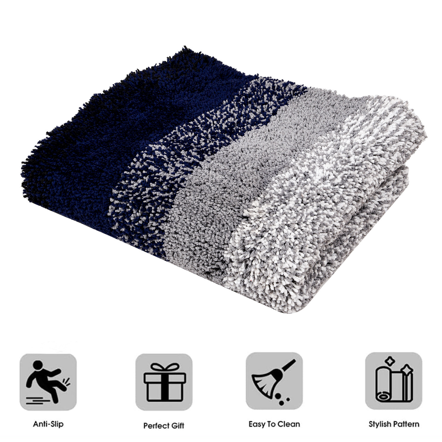 Kuber Industries Carpet | Shaggy Carpet for Living Room | Fluffy Carpet for Bedroom | Blue Patta Rainbow Carpet | Floor Carpet Rug | Non-Slip Bedside Rug | 3x5 Feet | Gray
