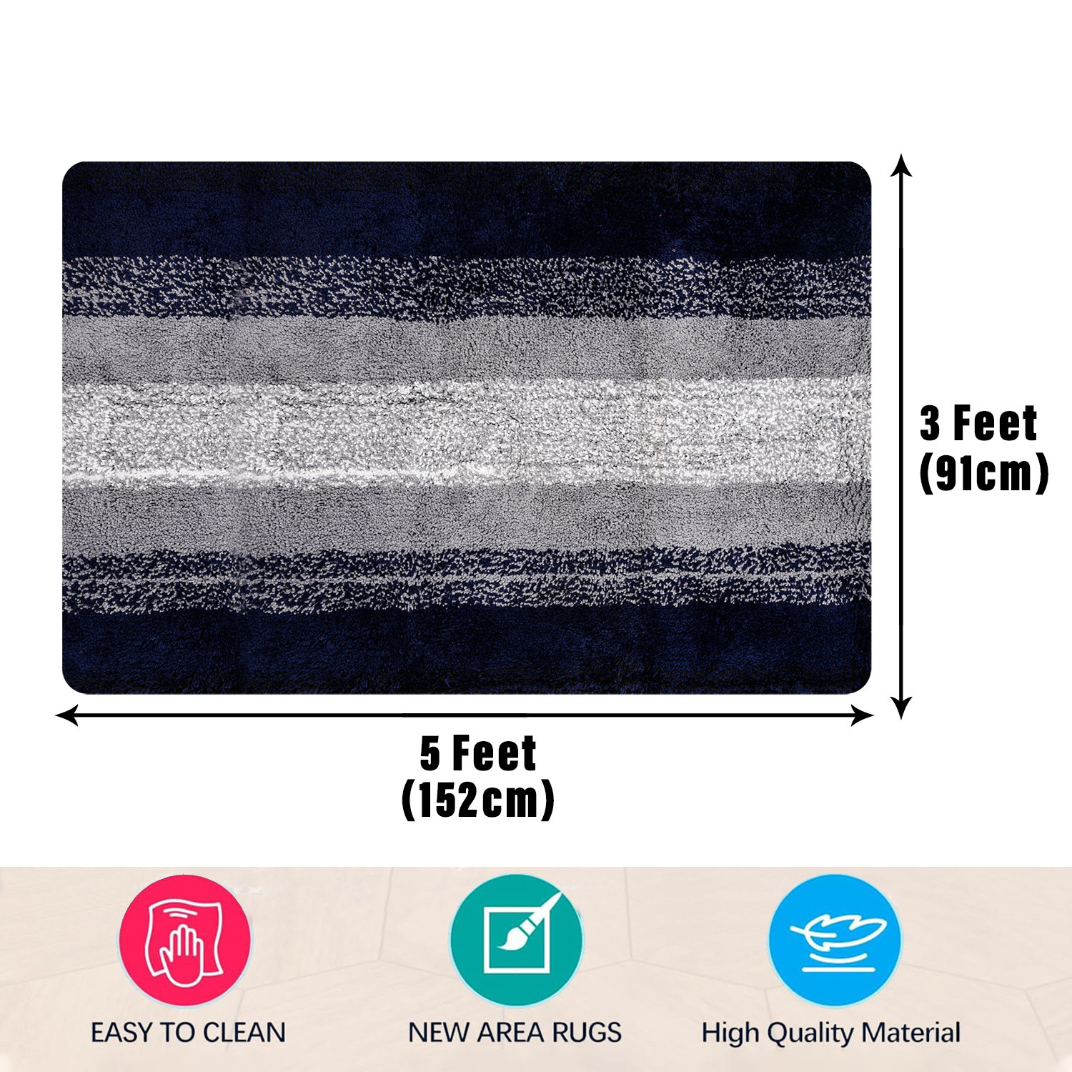 Kuber Industries Carpet | Shaggy Carpet for Living Room | Fluffy Carpet for Bedroom | Blue Patta Rainbow Carpet | Floor Carpet Rug | Non-Slip Bedside Rug | 3x5 Feet | Gray