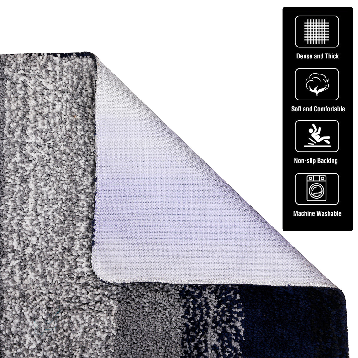 Kuber Industries Carpet | Shaggy Carpet for Living Room | Fluffy Carpet for Bedroom | Blue Patta Rainbow Carpet | Floor Carpet Rug | Non-Slip Bedside Rug | 3x5 Feet | Gray
