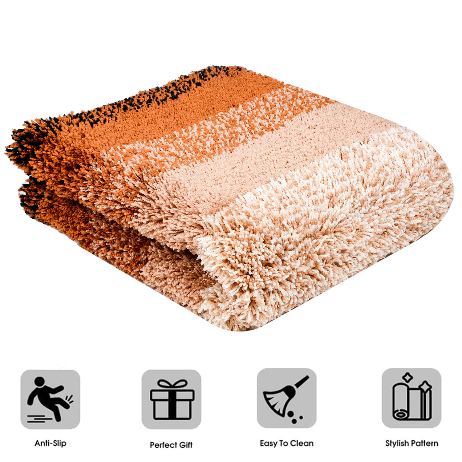 Kuber Industries Carpet | Shaggy Carpet for Living Room | Fluffy Carpet for Bedroom | Golden Patta Rainbow Carpet | Floor Carpet Rug | Non-Slip Bedside Rug | 3x5 Feet | Cream