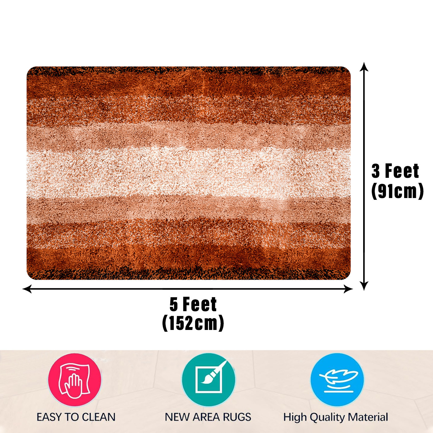 Kuber Industries Carpet | Shaggy Carpet for Living Room | Fluffy Carpet for Bedroom | Golden Patta Rainbow Carpet | Floor Carpet Rug | Non-Slip Bedside Rug | 3x5 Feet | Cream