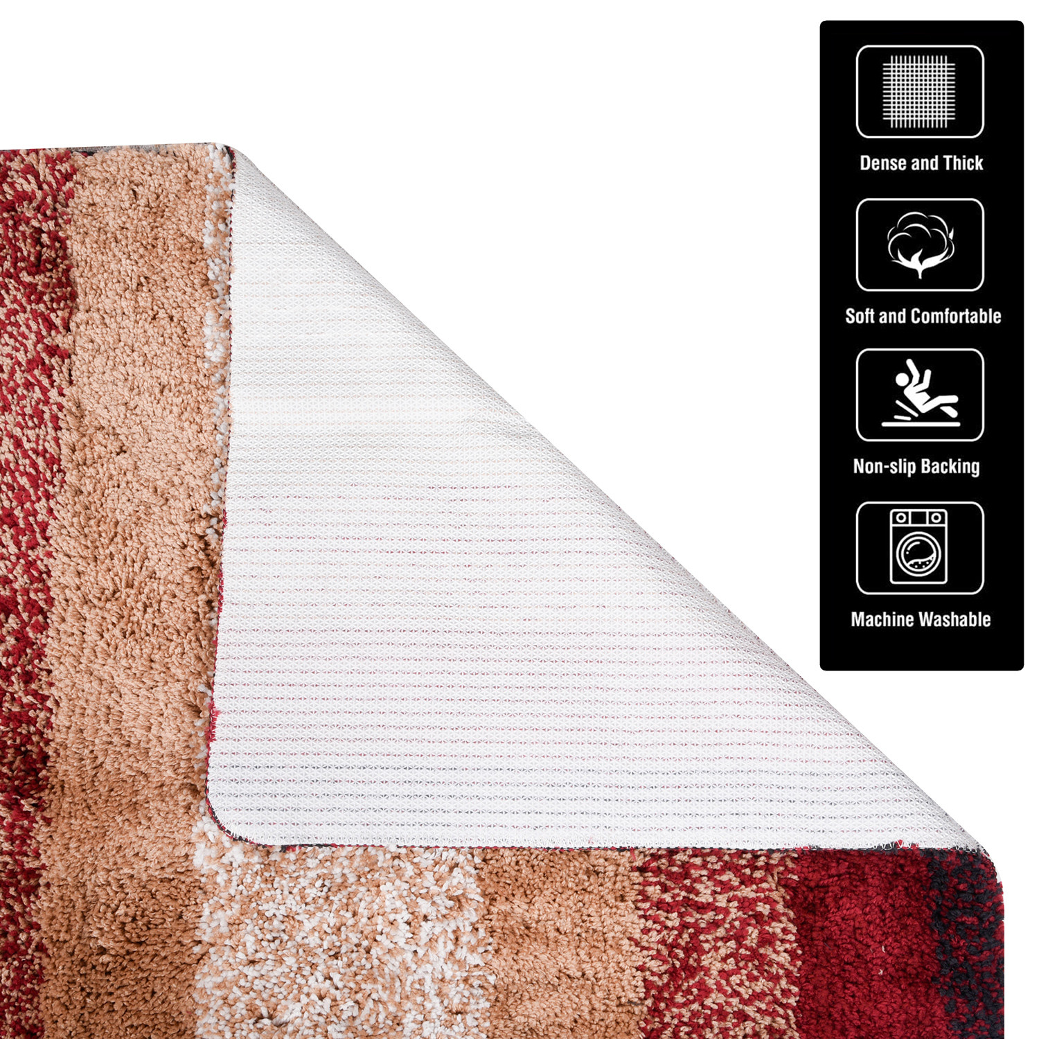 Kuber Industries Carpet | Shaggy Carpet for Living Room | Fluffy Carpet for Bedroom | Maroon Patta Rainbow Carpet | Floor Carpet Rug | Non-Slip Bedside Rug | 3x5 Feet | Cream