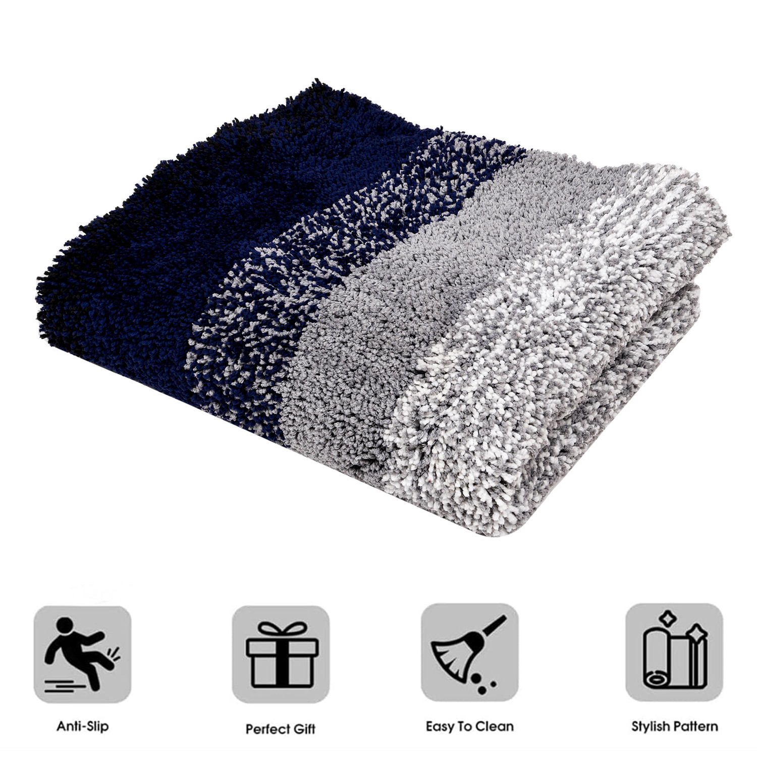 Kuber Industries Carpet | Shaggy Carpet for Living Room | Fluffy Door Mat | Blue Patta Home Decor Carpet & Door Mat Combo | Floor Carpet Rug & Door Mat Set | Set of 2 | Gray