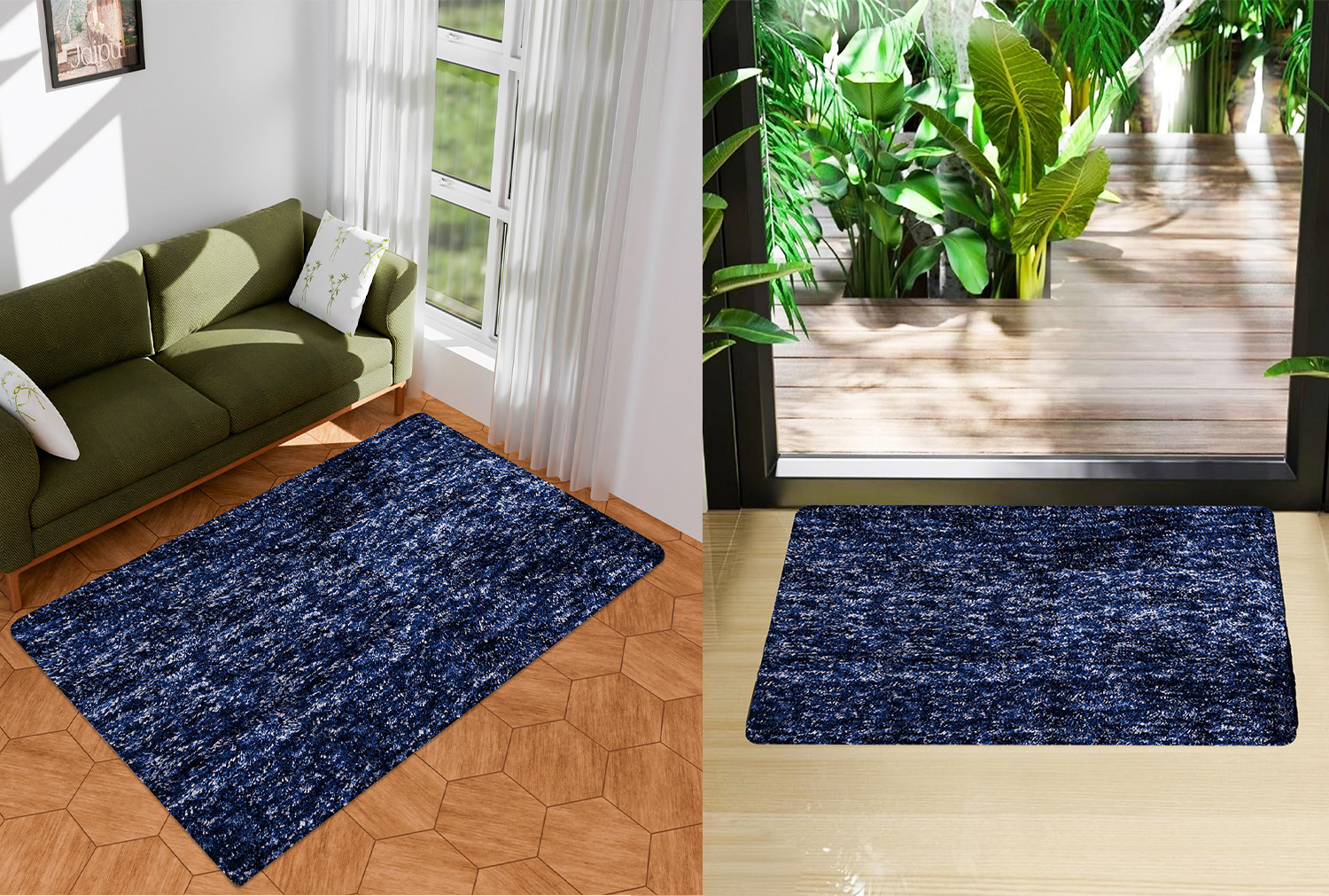 Kuber Industries Carpet | Shaggy Carpet for Living Room | Fluffy Door Mat | Lexus Home Decor Carpet & Door Mat Combo | Floor Carpet Rug & Door Mat Set | Set of 2 | Blue