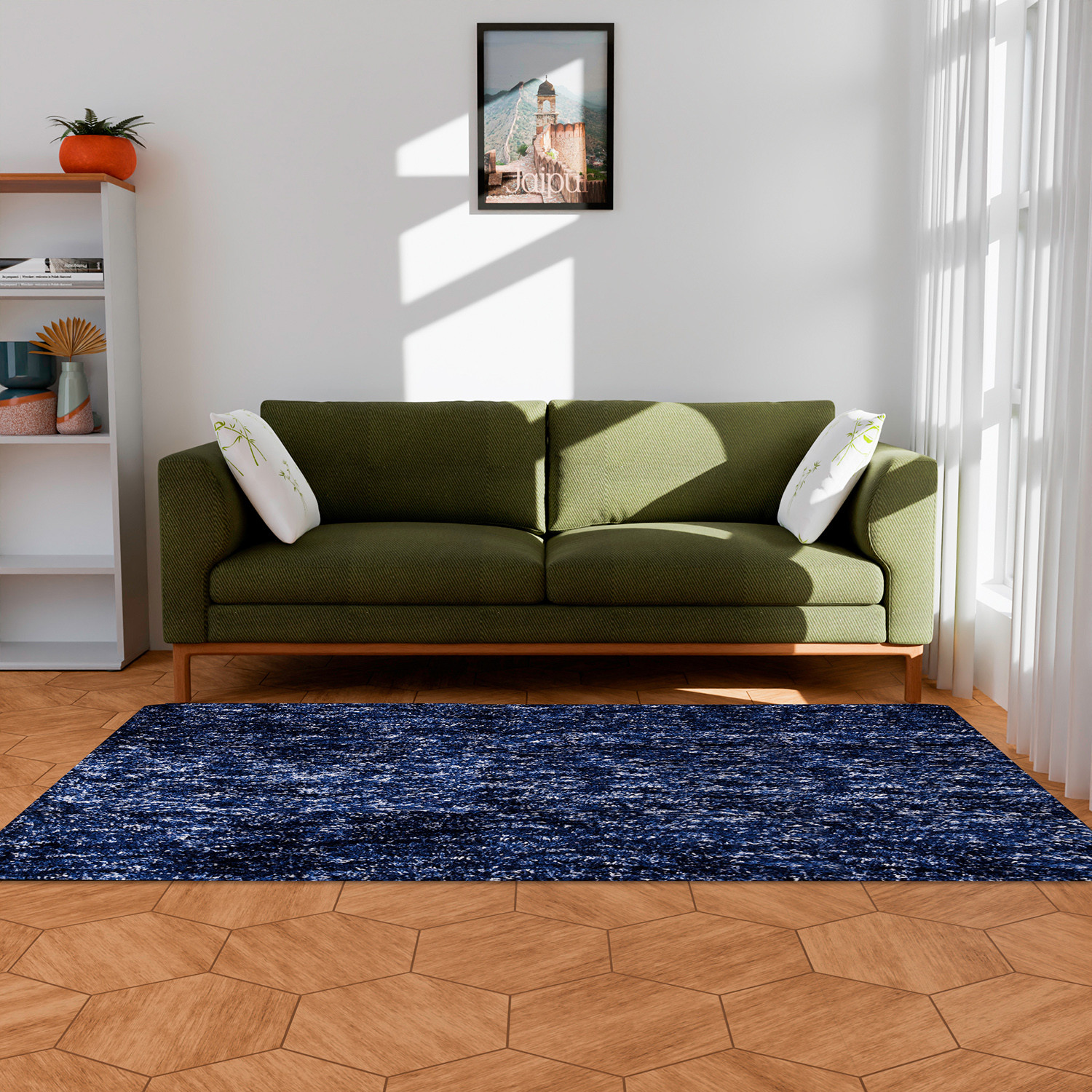 Kuber Industries Carpet | Shaggy Carpet for Living Room | Fluffy Door Mat | Lexus Home Decor Carpet & Door Mat Combo | Floor Carpet Rug & Door Mat Set | Set of 2 | Blue
