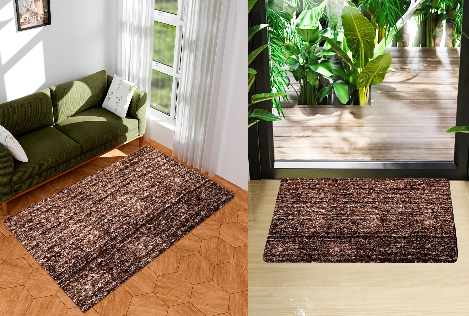 Kuber Industries Carpet | Shaggy Carpet for Living Room | Fluffy Door Mat | Lexus Home Decor Carpet & Door Mat Combo | Floor Carpet Rug & Door Mat Set | Set of 2 | Brown