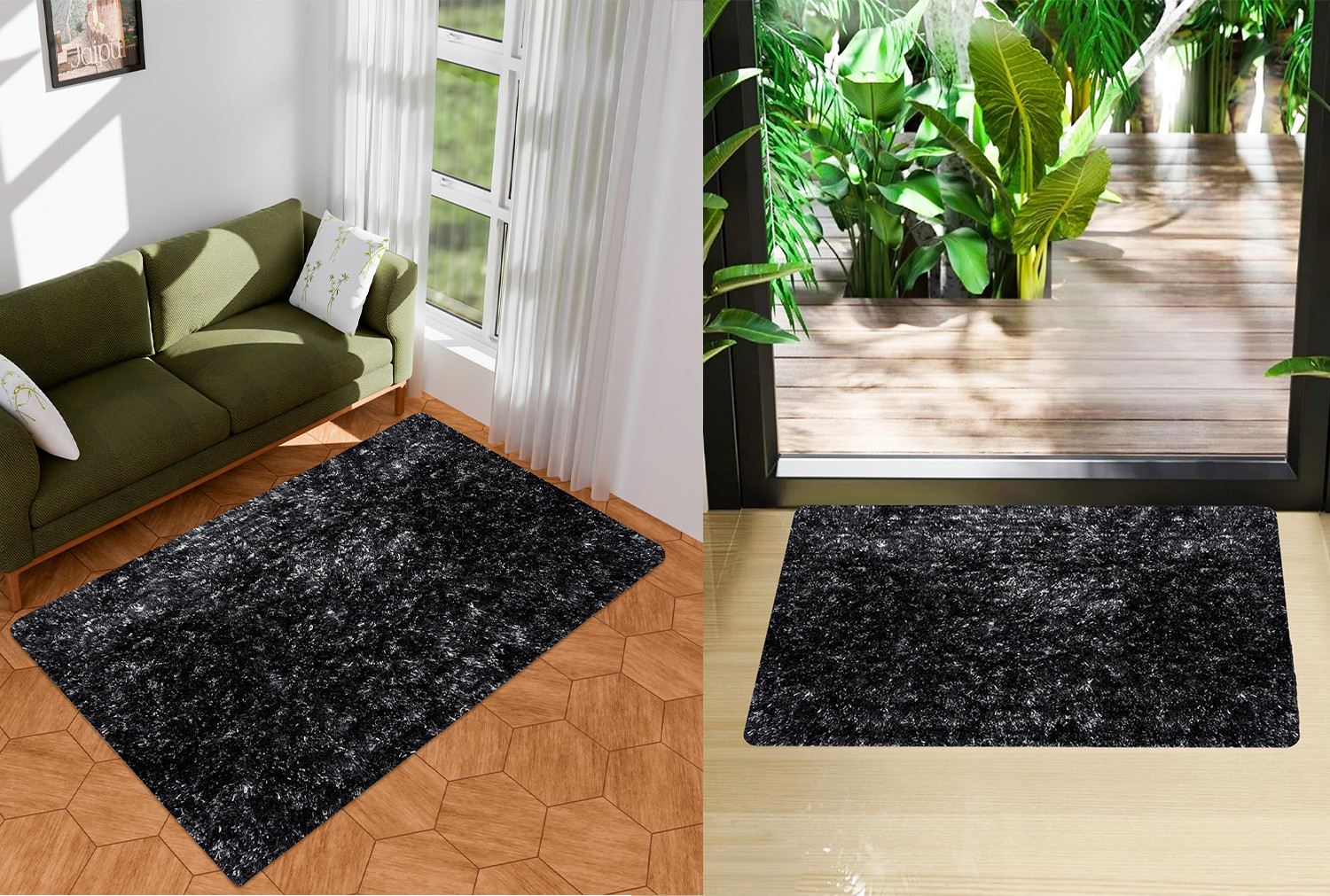 Kuber Industries Carpet | Shaggy Carpet for Living Room | Fluffy Door Mat | Lexus Home Decor Carpet & Door Mat Combo | Floor Carpet Rug & Door Mat Set | Set of 2 | Gray