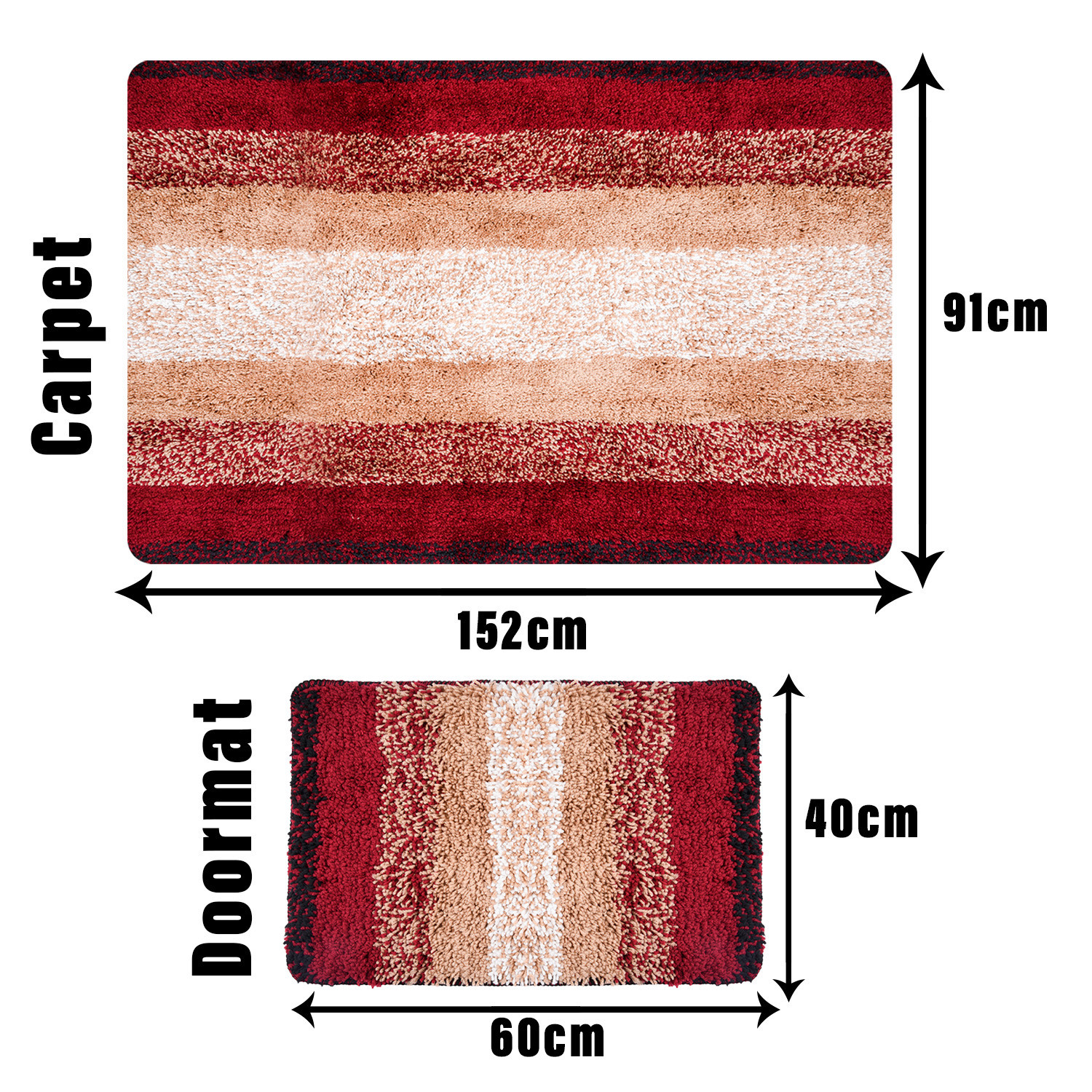 Kuber Industries Carpet | Shaggy Carpet for Living Room | Fluffy Door Mat | Maroon Patta Home Decor Carpet & Door Mat Combo | Floor Carpet Rug & Door Mat Set | Set of 2 | Cream