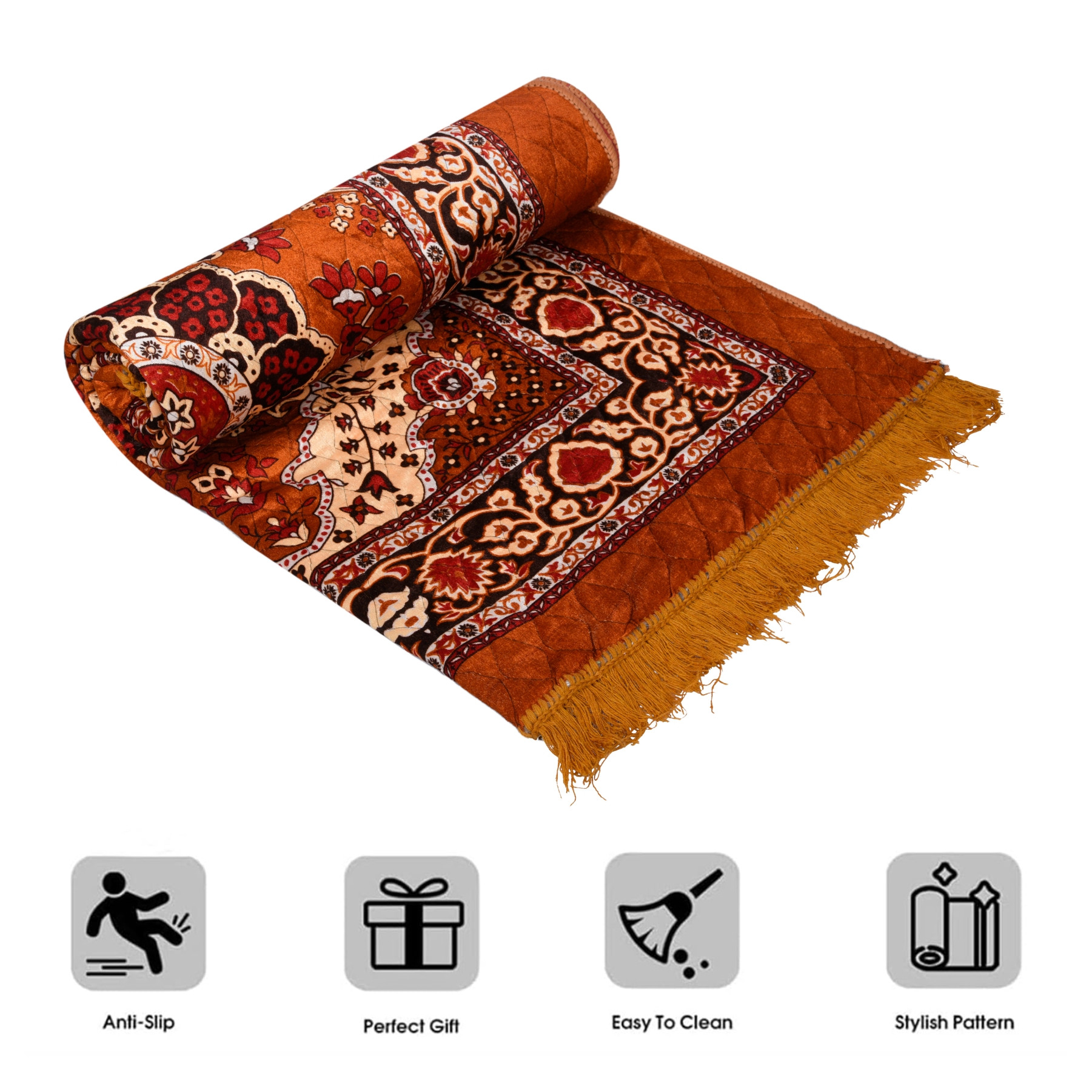 Kuber Industries Carpet  Velvet Carpet-Rug for Home Dcor  Carpet Rug for Bedroom  Carpet for Living Room  Prayer-Yoga Mat  Carpet for Hall  4x6 Ft  Golden