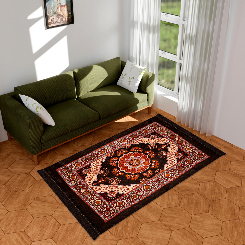 Image of Carpet | Velvet Carpet-Rug for Home Décor | Carpet Rug for Bedroom | Carpet for Living Room | Prayer-Yoga Mat | Carpet for Hall | 4x6 Ft | Brown