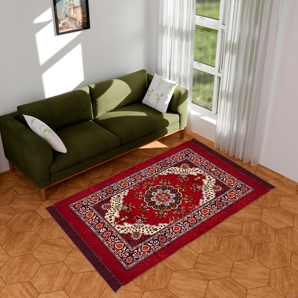 Image of Carpet | Velvet Carpet-Rug for Home Décor | Carpet Rug for Bedroom | Carpet for Living Room | Prayer-Yoga Mat | Carpet for Hall | 4x6 Ft | Maroon