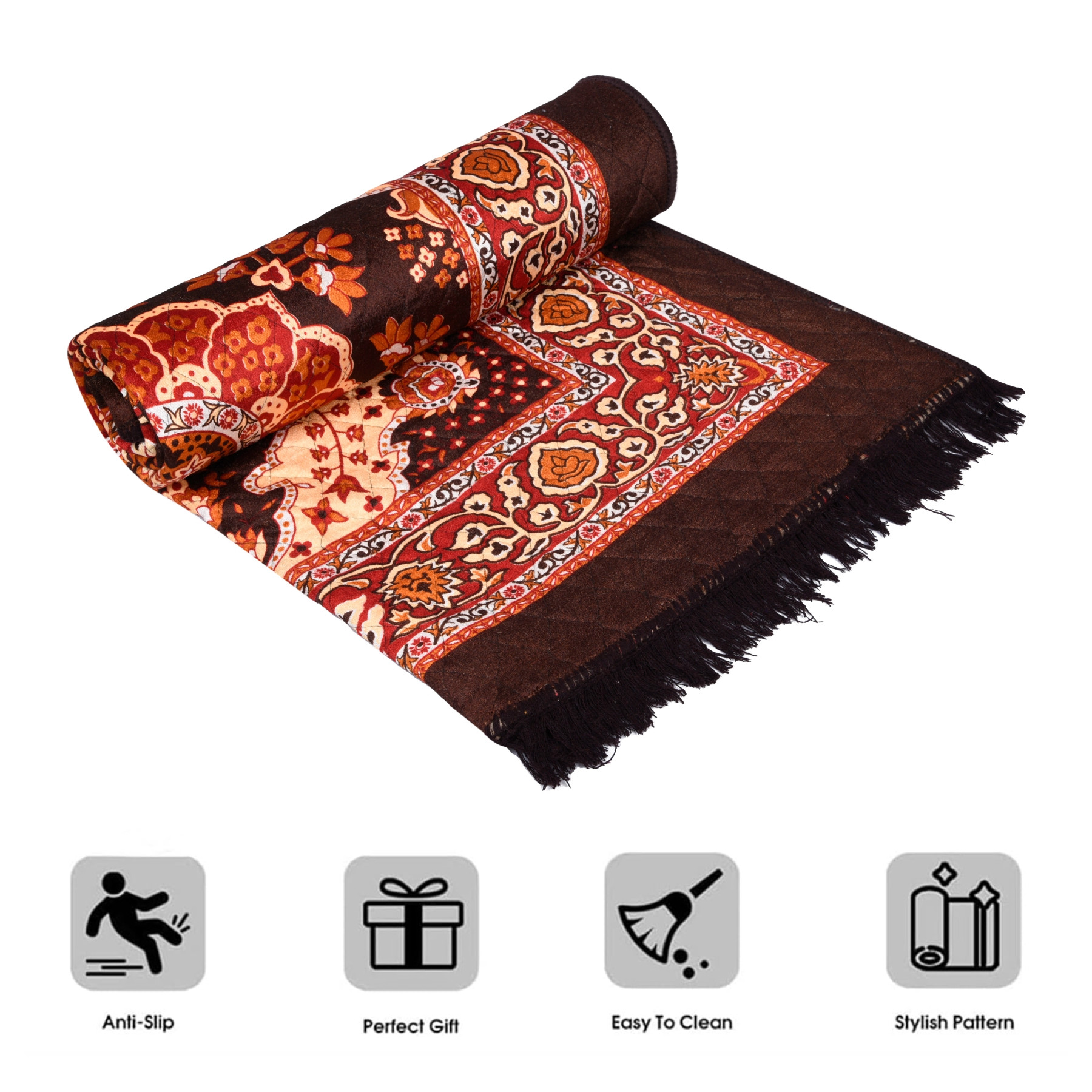 Kuber Industries Carpet | Velvet Carpet-Rug for Home Décor | Carpet Rug for Bedroom | Carpet for Living Room | Prayer-Yoga Mat | Carpet for Hall | 4x6 Ft | Brown