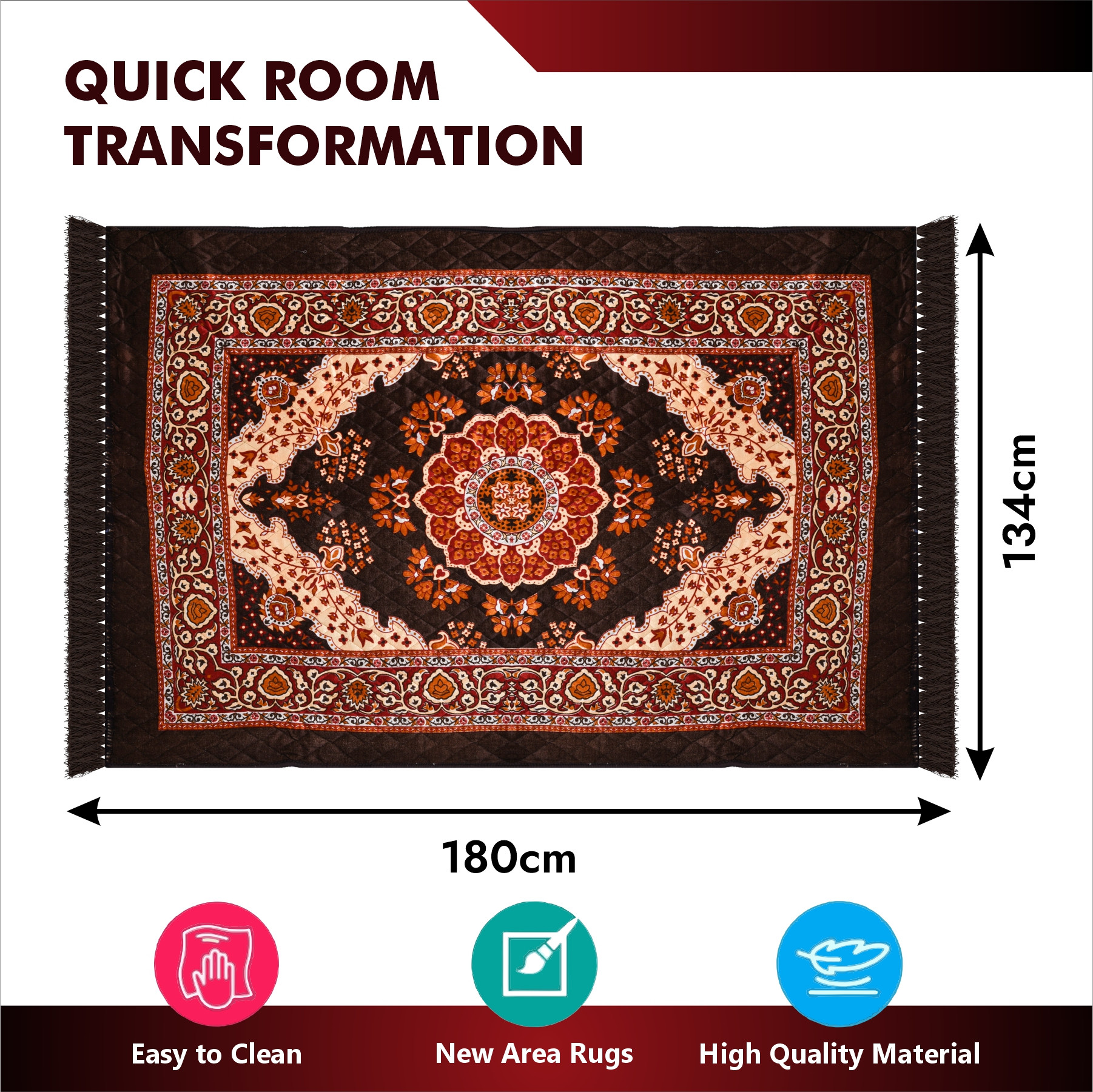 Kuber Industries Carpet | Velvet Carpet-Rug for Home Décor | Carpet Rug for Bedroom | Carpet for Living Room | Prayer-Yoga Mat | Carpet for Hall | 4x6 Ft | Brown