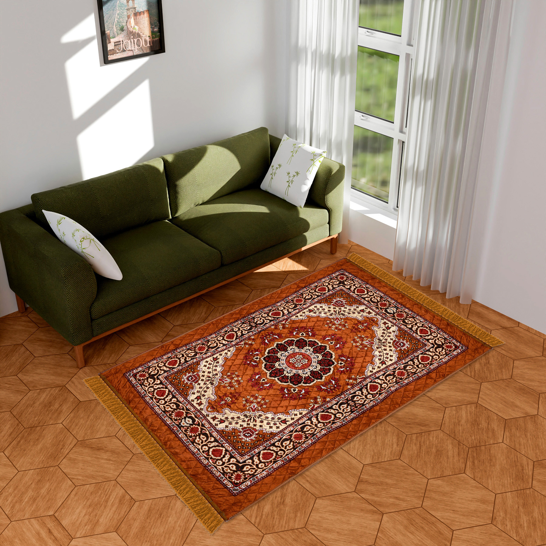 Kuber Industries Carpet | Velvet Carpet-Rug for Home Décor | Carpet Rug for Bedroom | Carpet for Living Room | Prayer-Yoga Mat | Carpet for Hall | 4x6 Ft | Golden