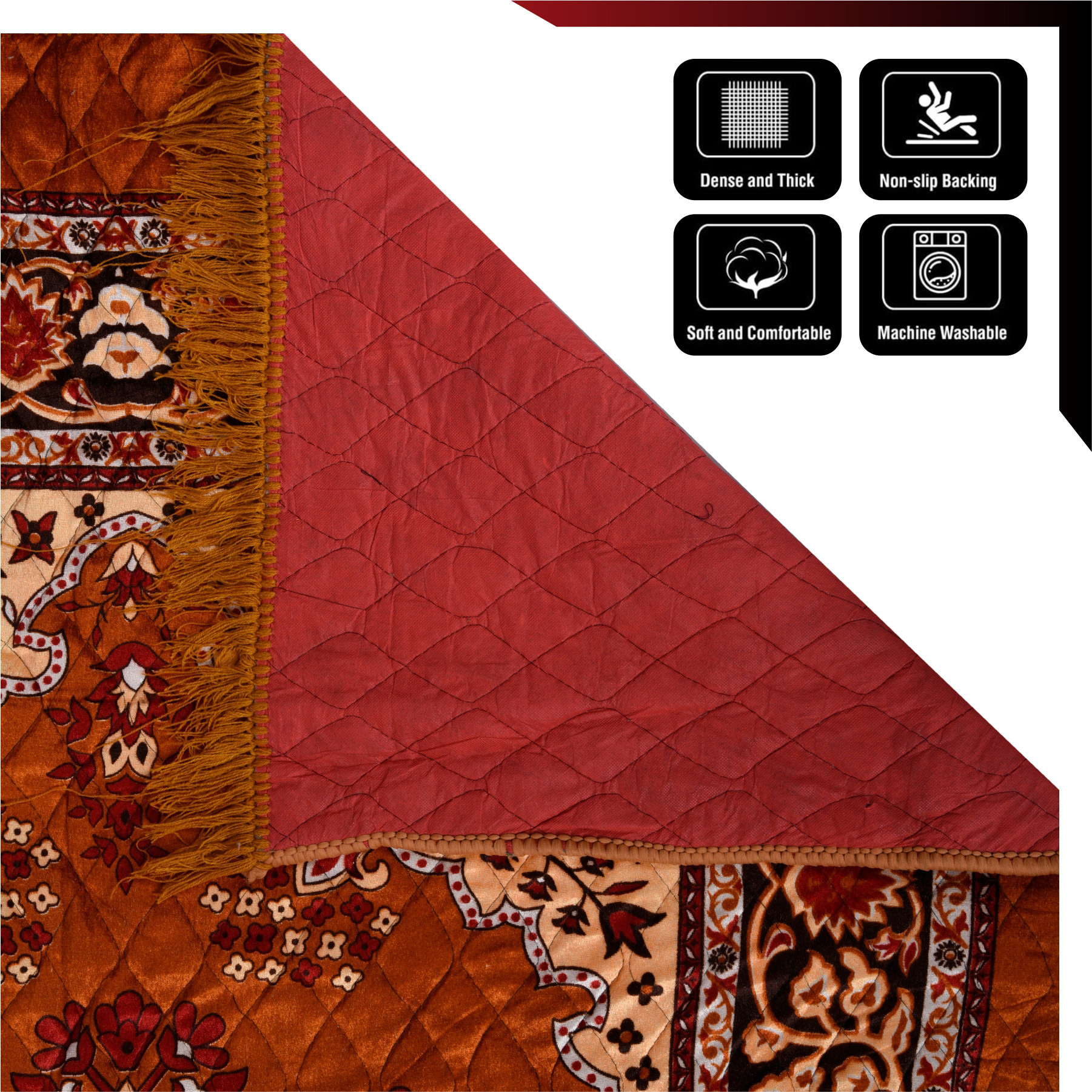 Kuber Industries Carpet | Velvet Carpet-Rug for Home Décor | Carpet Rug for Bedroom | Carpet for Living Room | Prayer-Yoga Mat | Carpet for Hall | 4x6 Ft | Golden