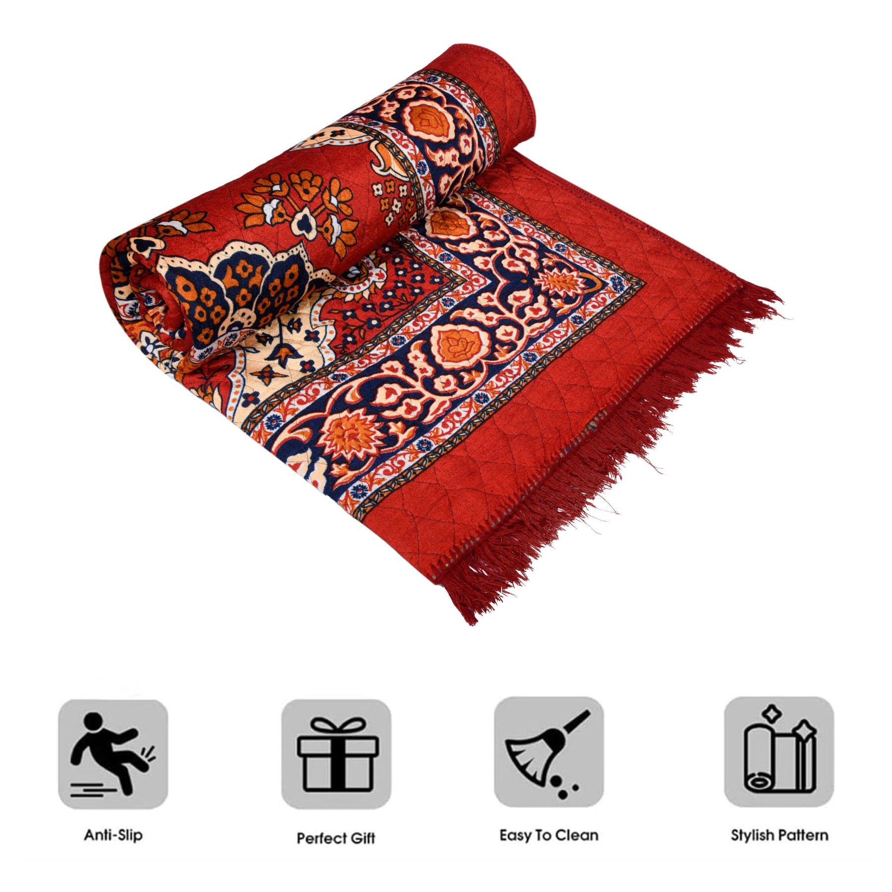 Kuber Industries Carpet  Velvet Carpet-Rug for Home Dcor  Carpet Rug for Bedroom  Carpet for Living Room  Prayer-Yoga Mat  Carpet for Hall  4x6 Ft  Red