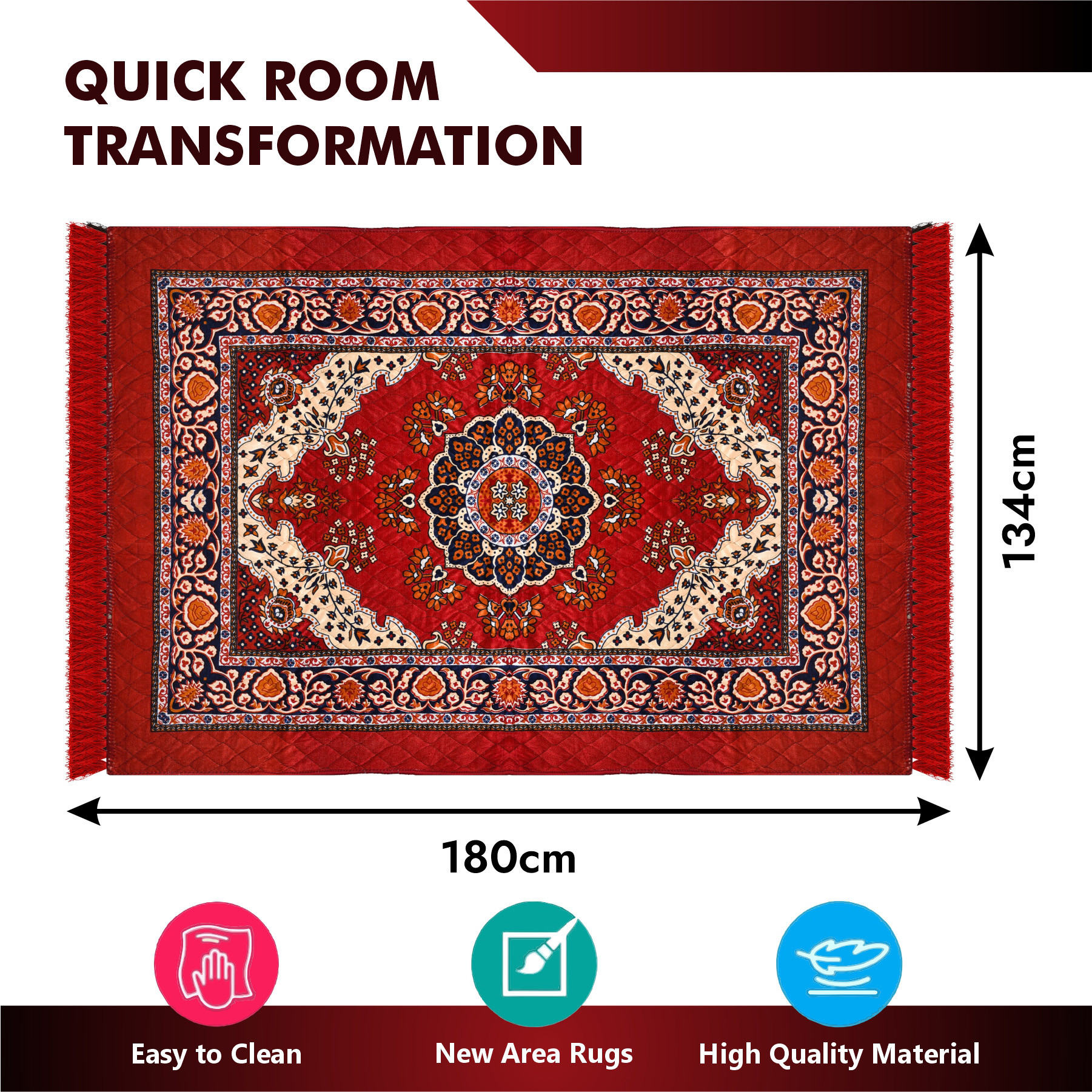 Kuber Industries Carpet  Velvet Carpet-Rug for Home Dcor  Carpet Rug for Bedroom  Carpet for Living Room  Prayer-Yoga Mat  Carpet for Hall  4x6 Ft  Red