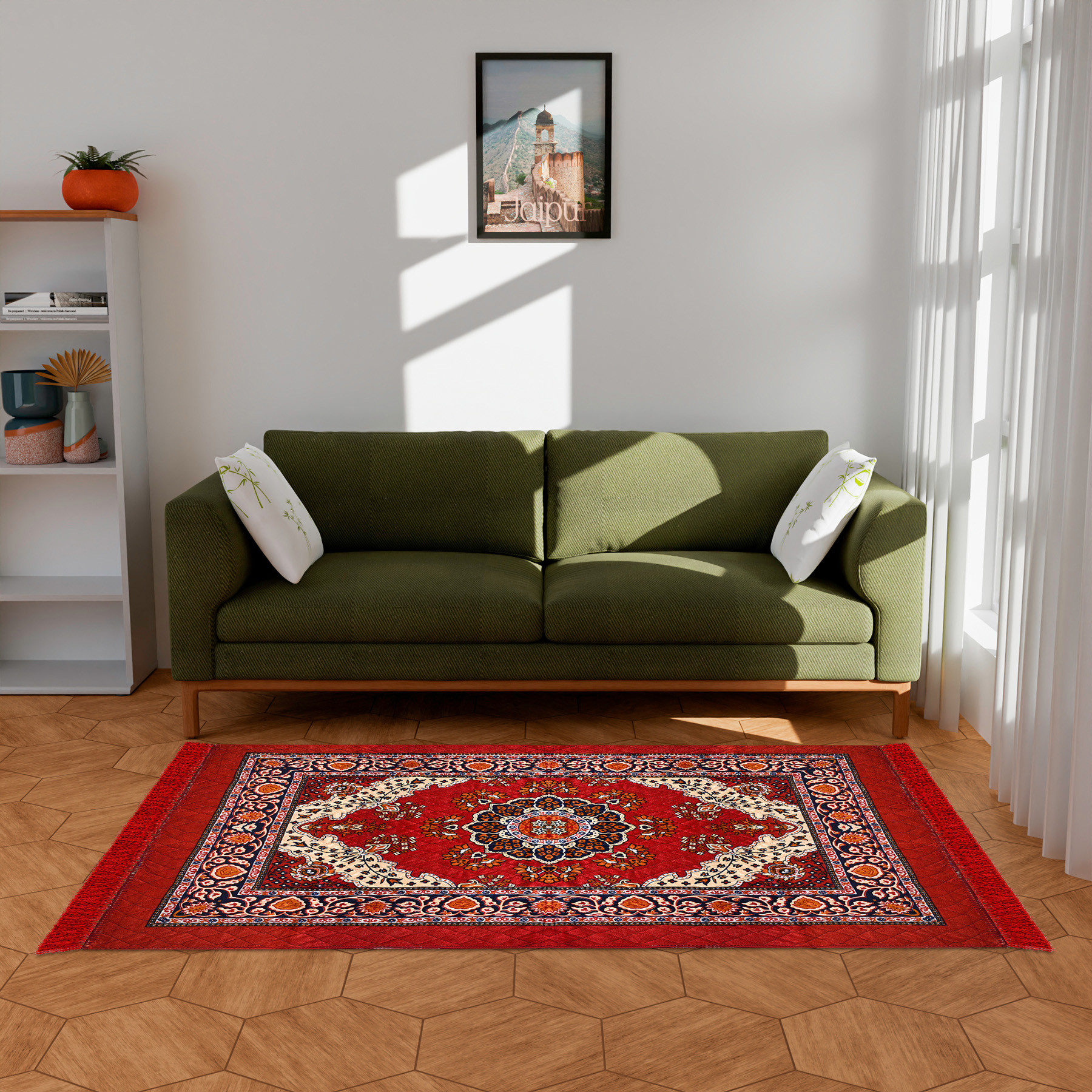 Kuber Industries Carpet  Velvet Carpet-Rug for Home Dcor  Carpet Rug for Bedroom  Carpet for Living Room  Prayer-Yoga Mat  Carpet for Hall  4x6 Ft  Red