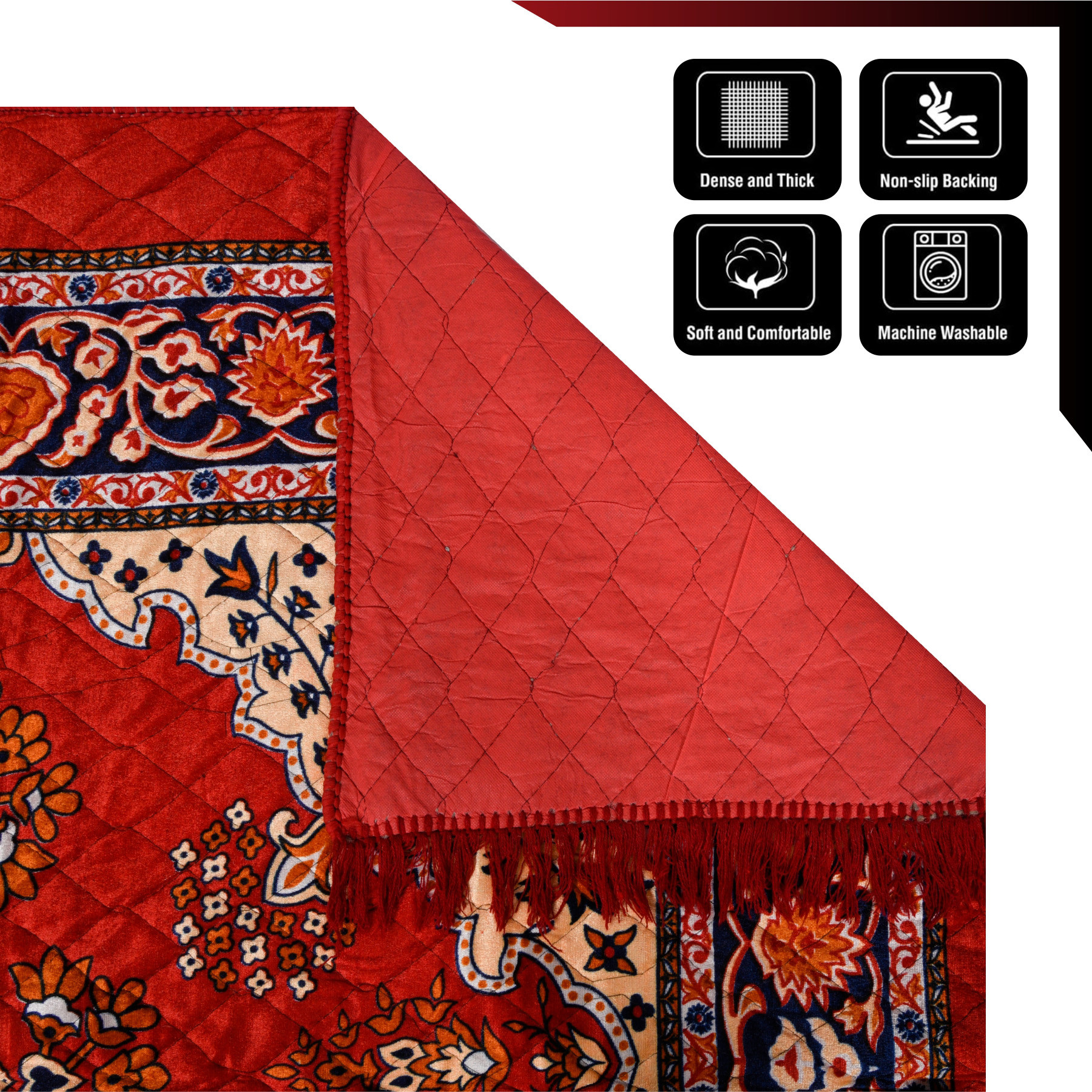 Kuber Industries Carpet  Velvet Carpet-Rug for Home Dcor  Carpet Rug for Bedroom  Carpet for Living Room  Prayer-Yoga Mat  Carpet for Hall  4x6 Ft  Red
