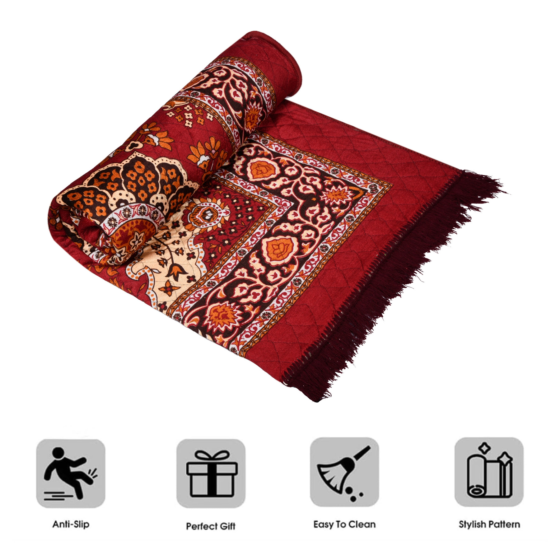 Kuber Industries Carpet | Velvet Carpet-Rug for Home Décor | Carpet Rug for Bedroom | Carpet for Living Room | Prayer-Yoga Mat | Carpet for Hall | 4x6 Ft | Maroon