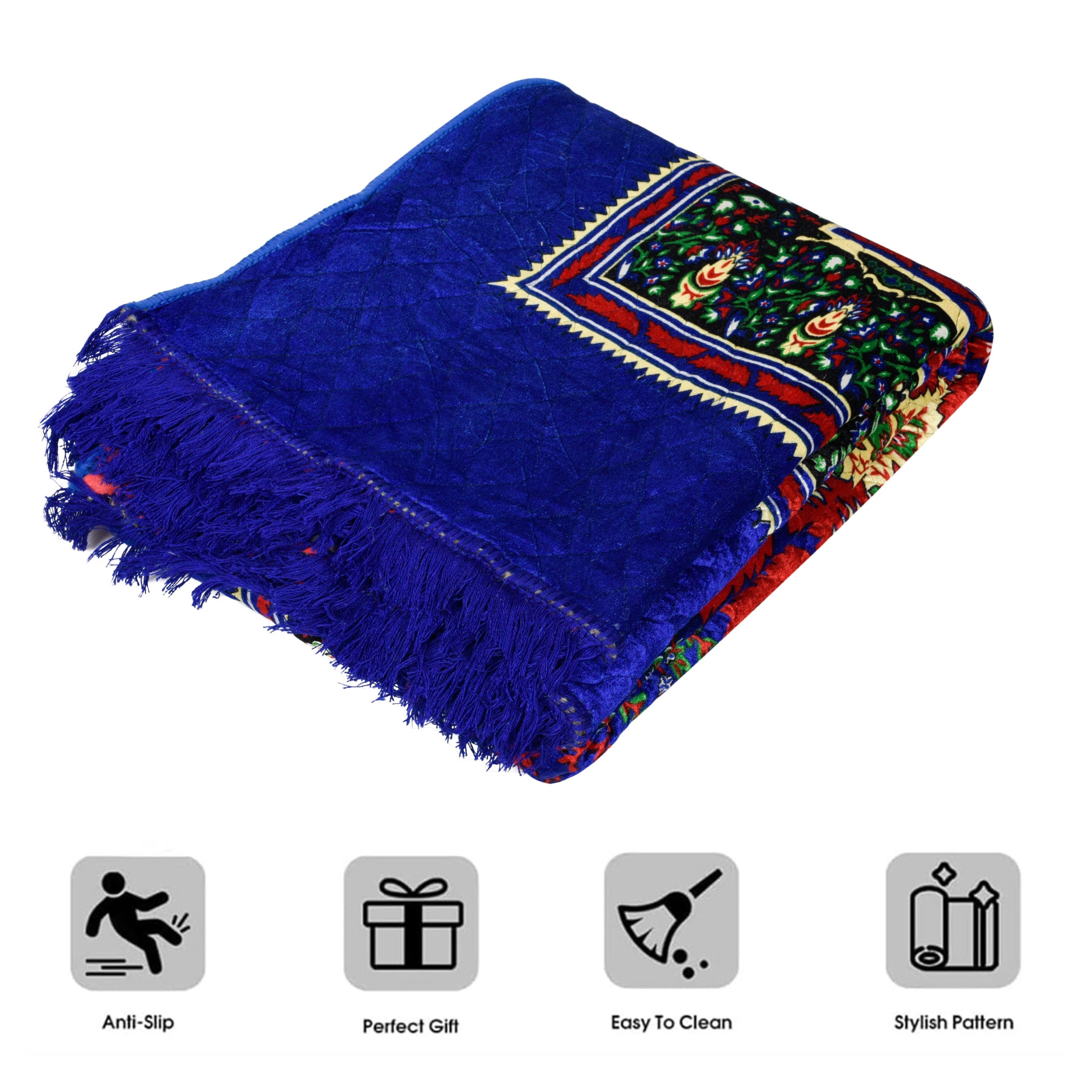 Kuber Industries Carpet  Velvet Carpet-Rug for Home Dcor  Carpet Rug for Bedroom  Printed Carpet for Living Room  Prayer-Yoga Mat  Carpet for Hall  65x75 Ft  Blue