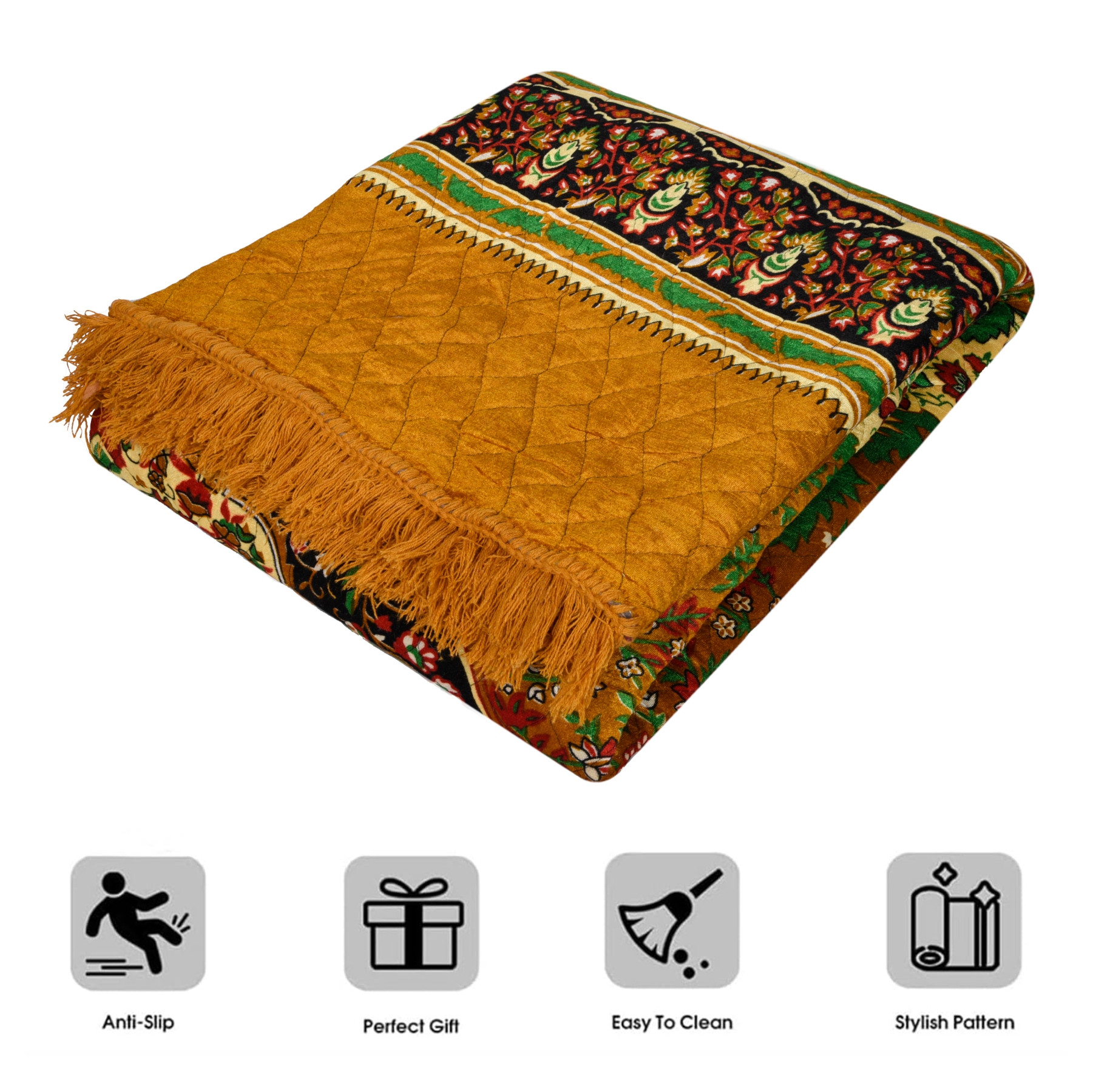 Kuber Industries Carpet  Velvet Carpet-Rug for Home Dcor  Carpet Rug for Bedroom  Printed Carpet for Living Room  Prayer-Yoga Mat  Carpet for Hall  65x75 Ft  Golden