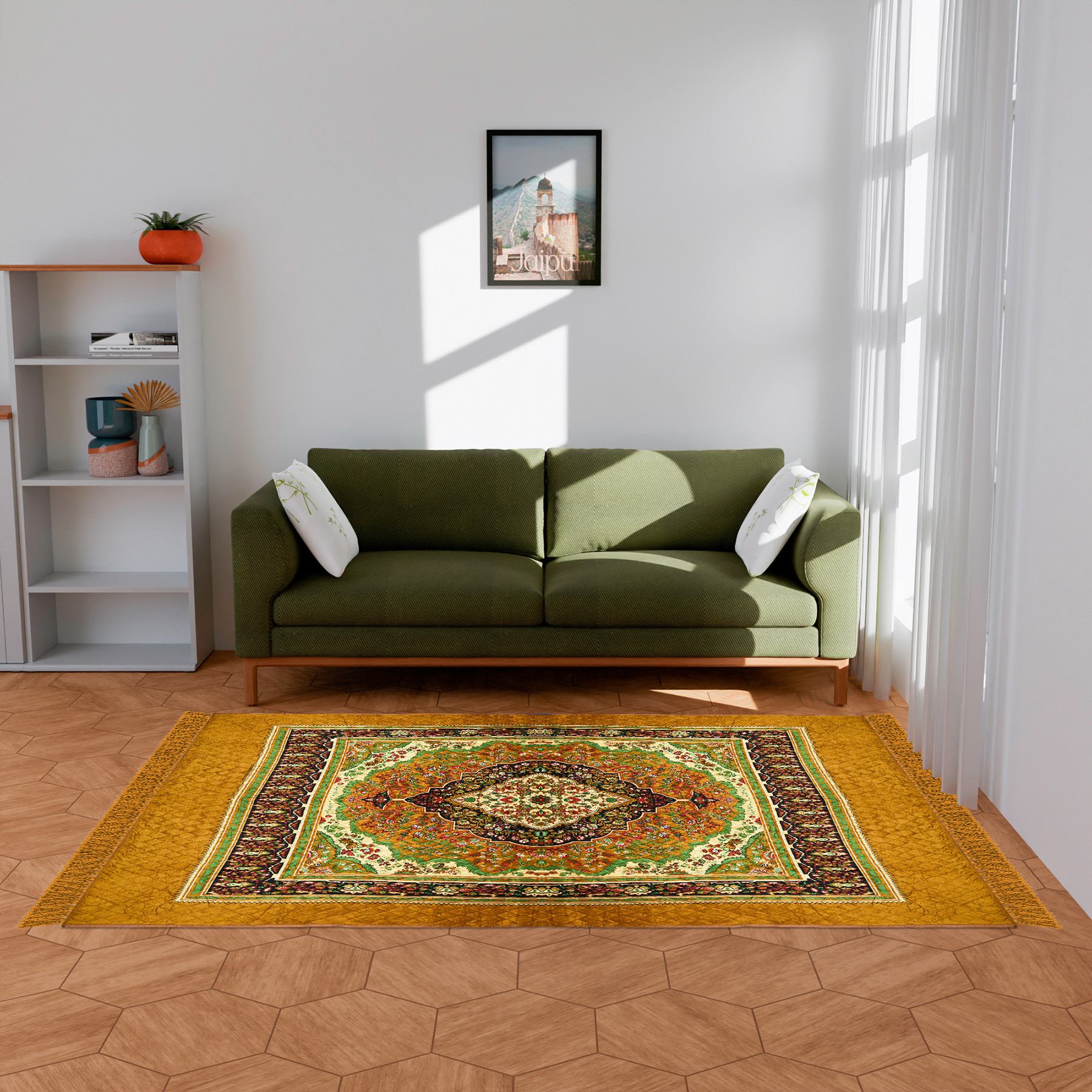 Kuber Industries Carpet  Velvet Carpet-Rug for Home Dcor  Carpet Rug for Bedroom  Printed Carpet for Living Room  Prayer-Yoga Mat  Carpet for Hall  65x75 Ft  Golden