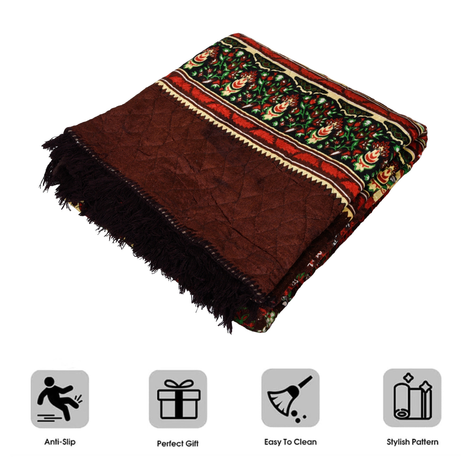 Kuber Industries Carpet  Velvet Carpet-Rug for Home Dcor  Carpet Rug for Bedroom  Printed Carpet for Living Room  Prayer-Yoga Mat  Carpet for Hall  65x75 Ft  Brown