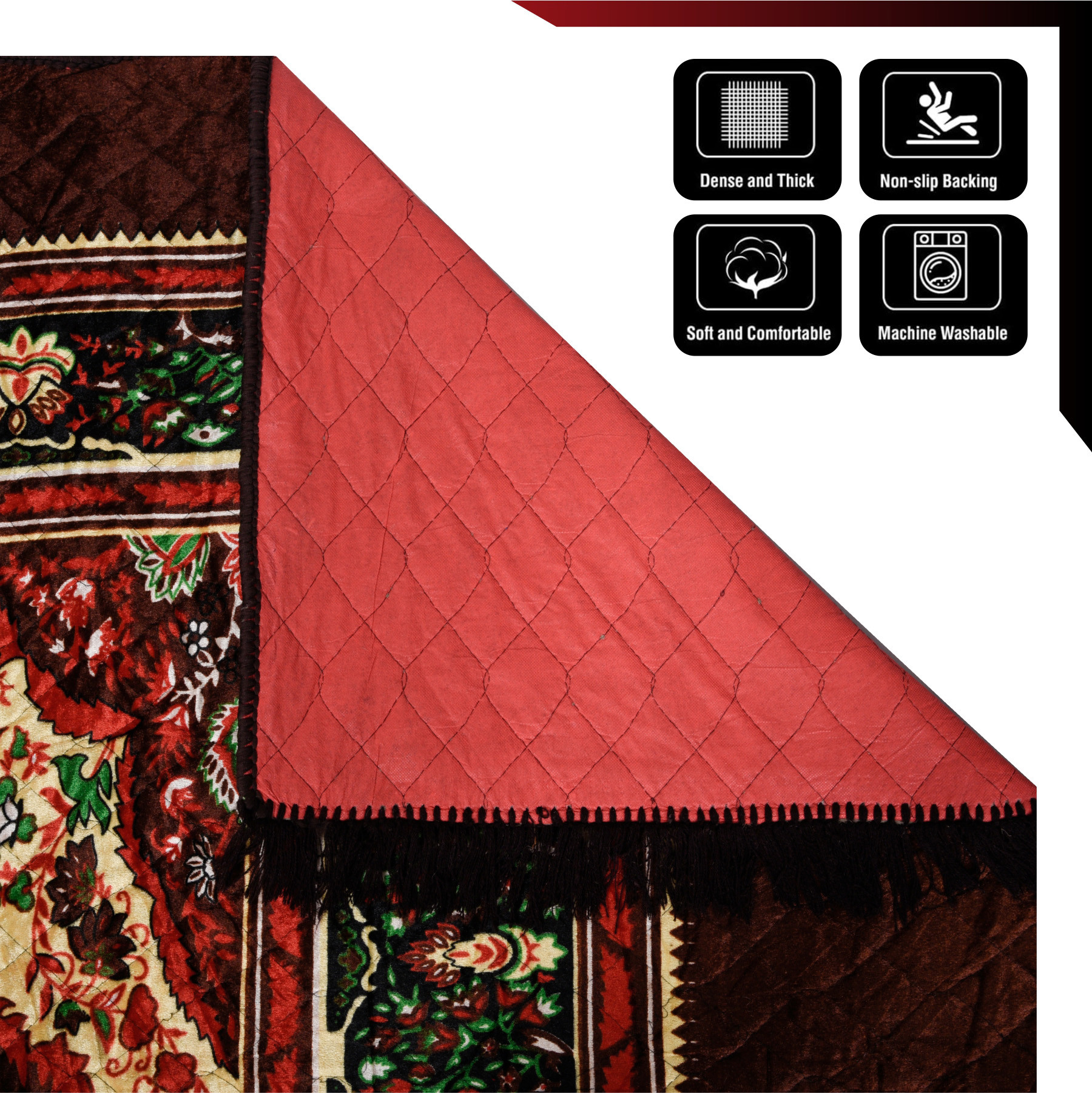 Kuber Industries Carpet  Velvet Carpet-Rug for Home Dcor  Carpet Rug for Bedroom  Printed Carpet for Living Room  Prayer-Yoga Mat  Carpet for Hall  65x75 Ft  Brown