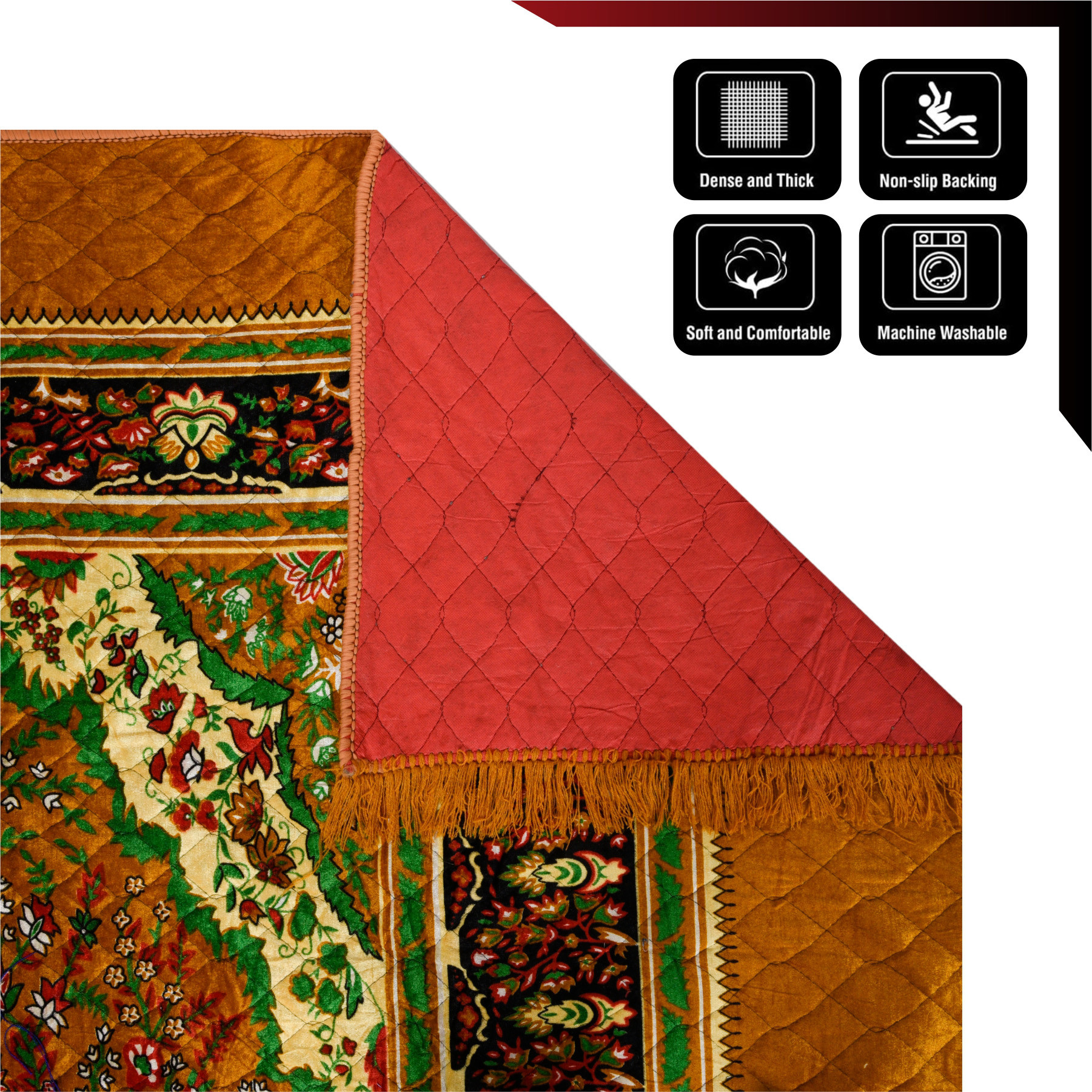 Kuber Industries Carpet  Velvet Carpet-Rug for Home Dcor  Carpet Rug for Bedroom  Printed Carpet for Living Room  Prayer-Yoga Mat  Carpet for Hall  65x75 Ft  Golden