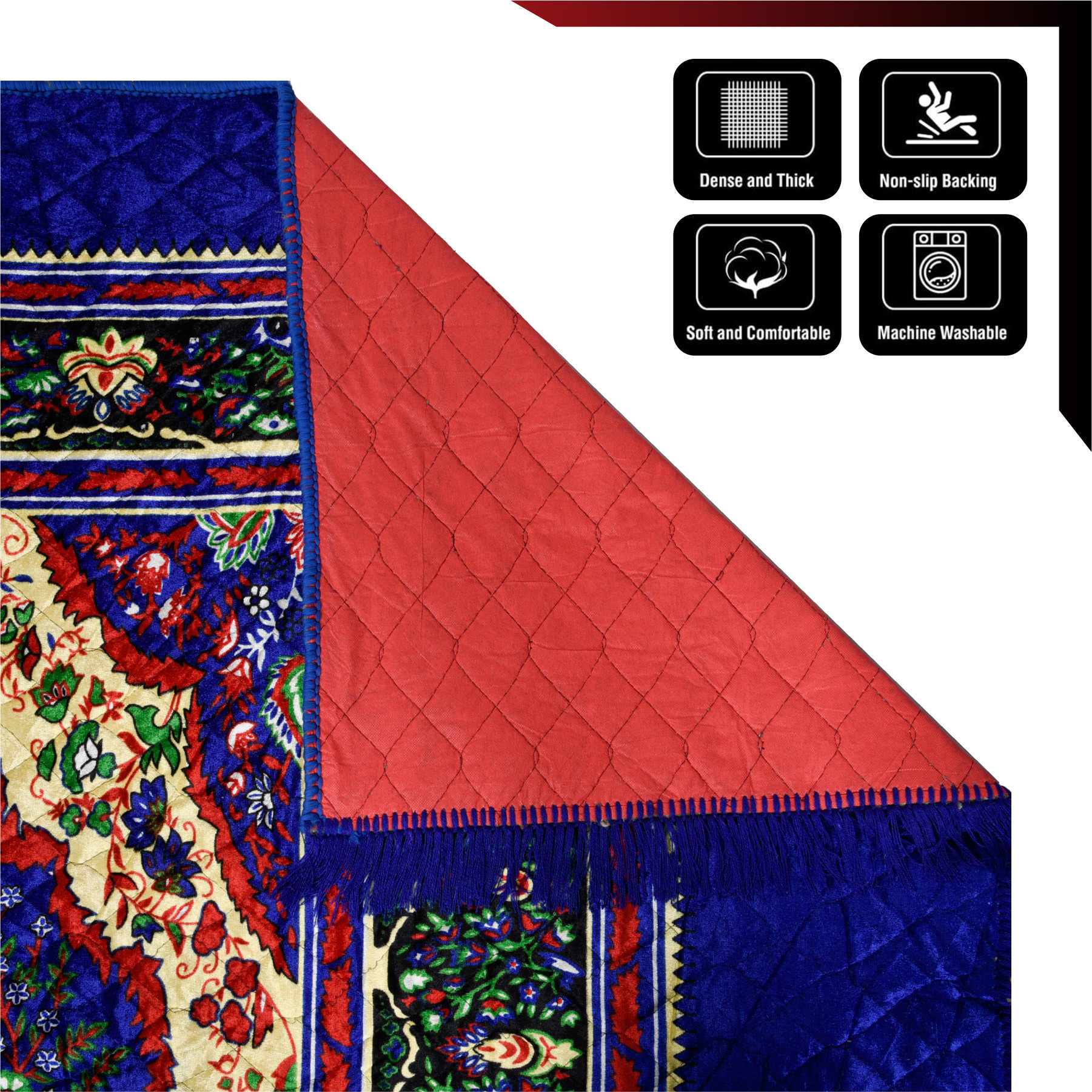 Kuber Industries Carpet  Velvet Carpet-Rug for Home Dcor  Carpet Rug for Bedroom  Printed Carpet for Living Room  Prayer-Yoga Mat  Carpet for Hall  65x75 Ft  Blue