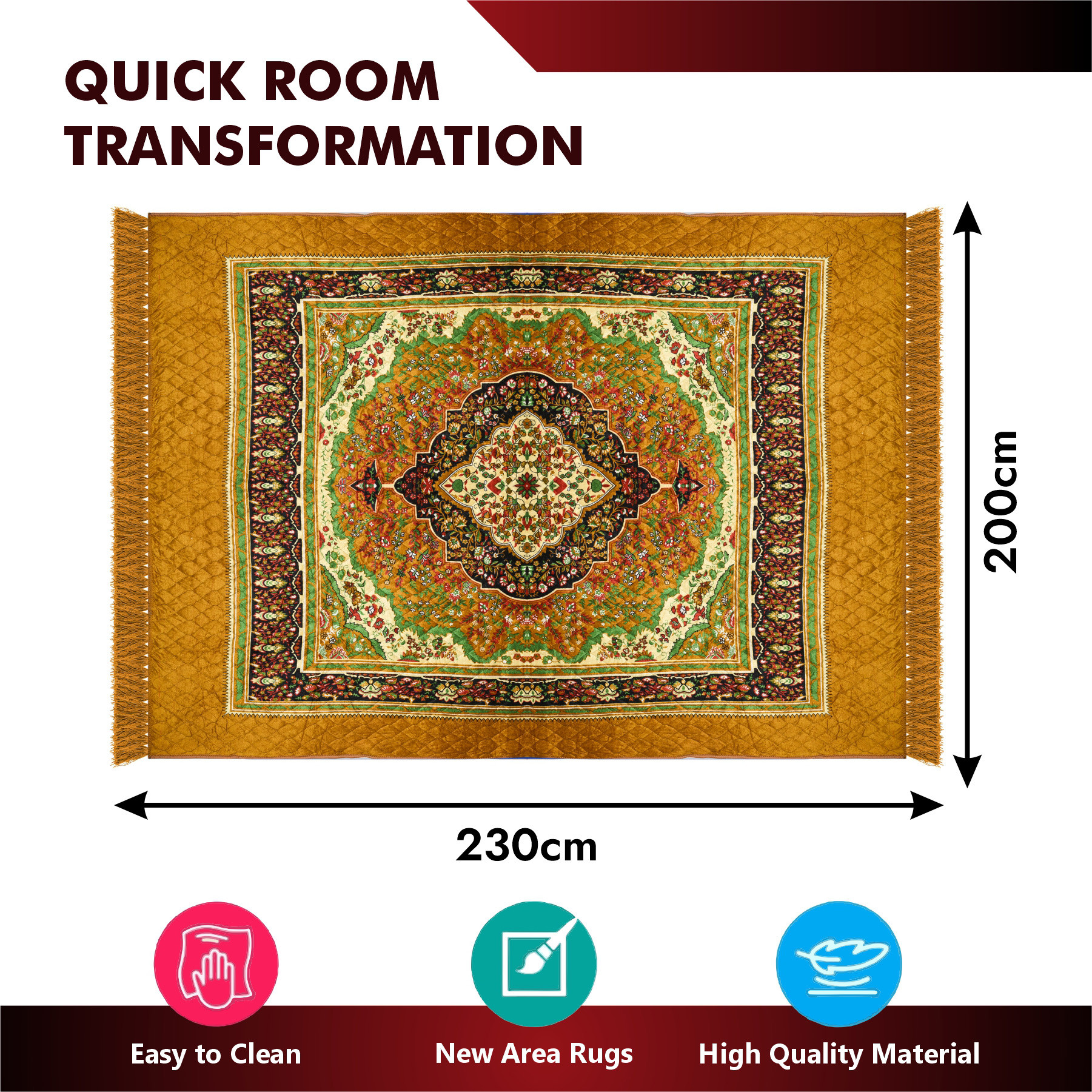 Kuber Industries Carpet | Velvet Carpet-Rug for Home Décor | Carpet Rug for Bedroom | Printed Carpet for Living Room | Prayer-Yoga Mat | Carpet for Hall | 6.5x7.5 Ft | Golden