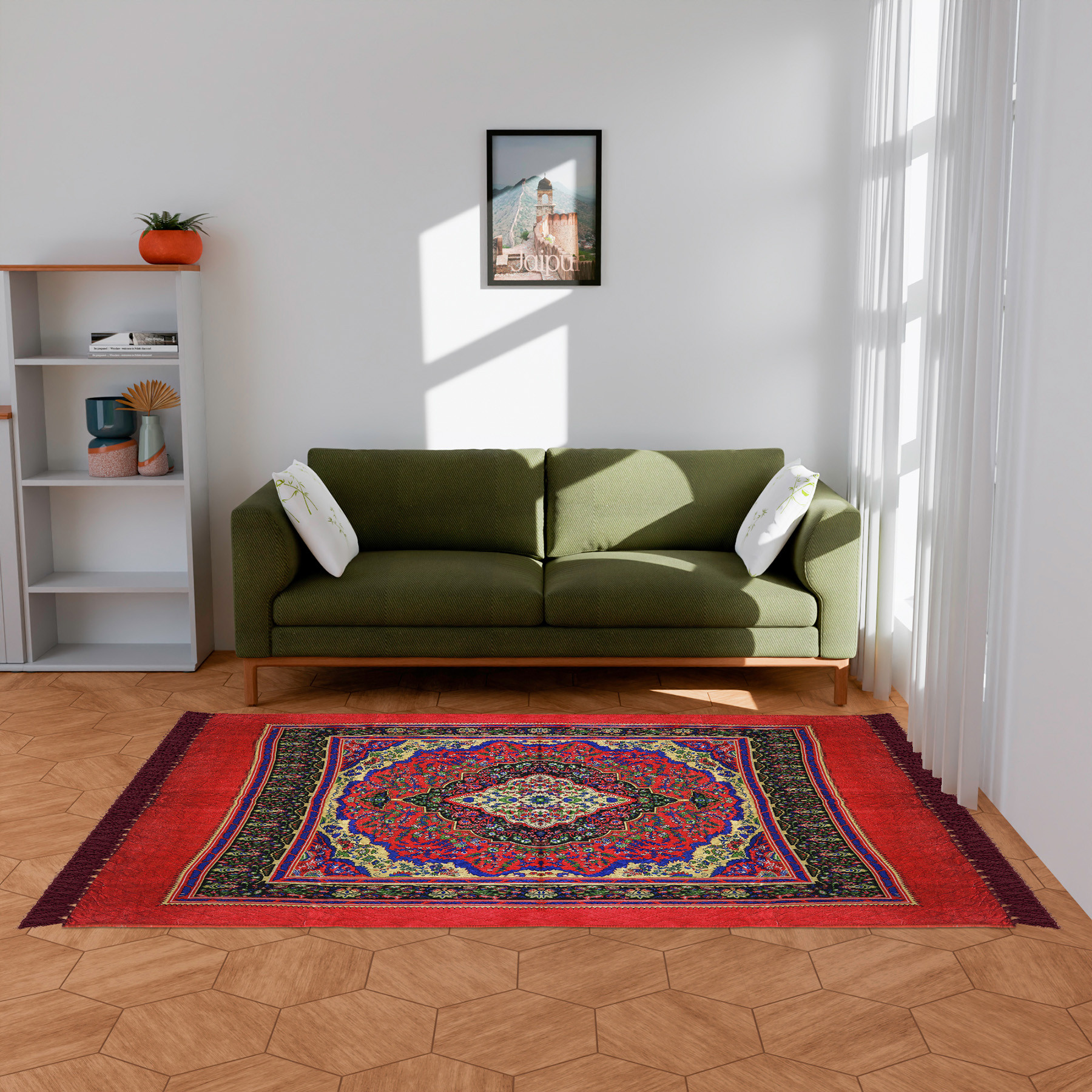 Kuber Industries Carpet | Velvet Carpet-Rug for Home Décor | Carpet Rug for Bedroom | Printed Carpet for Living Room | Prayer-Yoga Mat | Carpet for Hall | 6.5x7.5 Ft | Red
