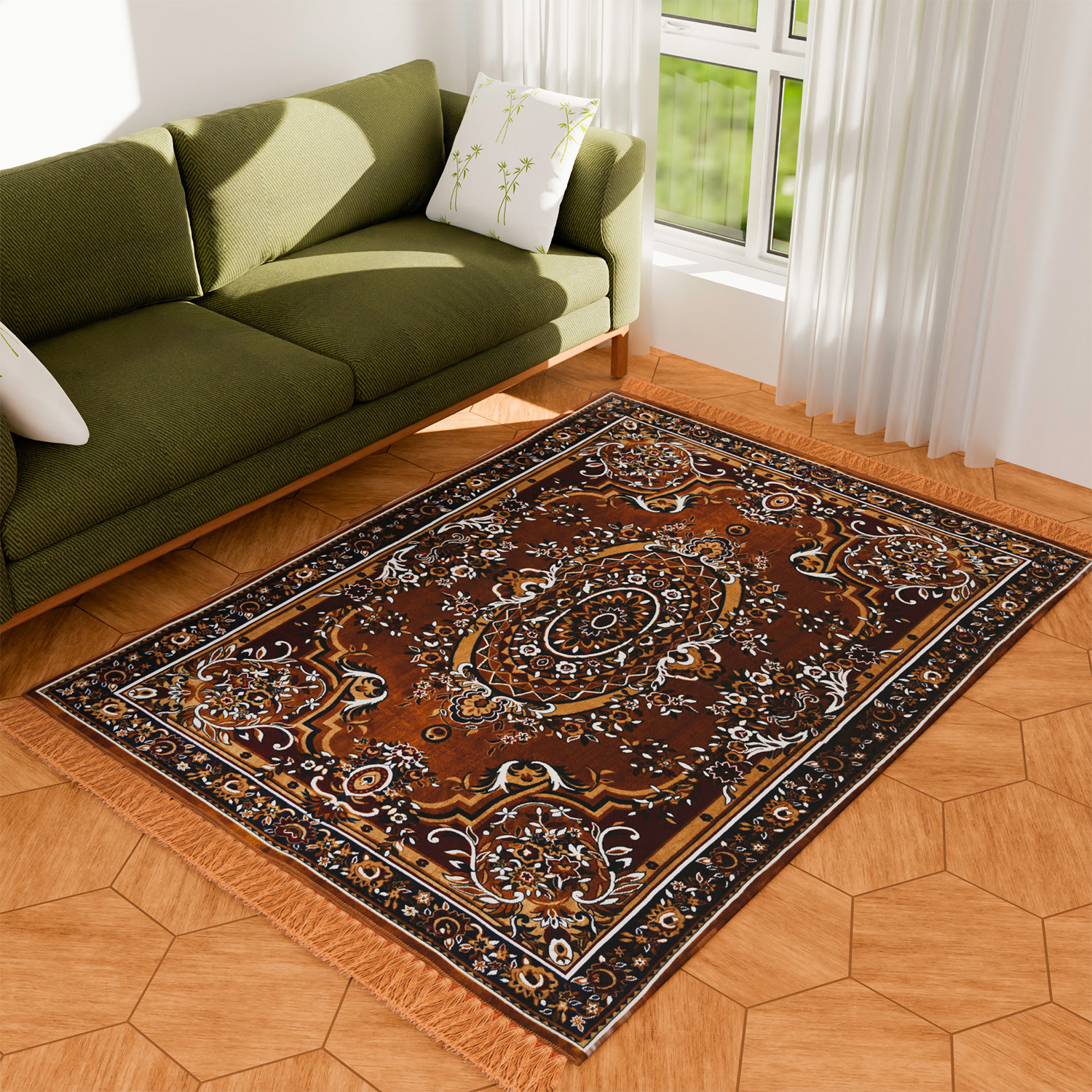 Kuber Industries Carpet | Velvet Floor Mat | Carpet for Hall | Carpet for Living Room | Carpet for Bedroom | Area Rug | Solid Prayer Mat |Heavy V.V Carpet | 3x5 Feet | Light Brown