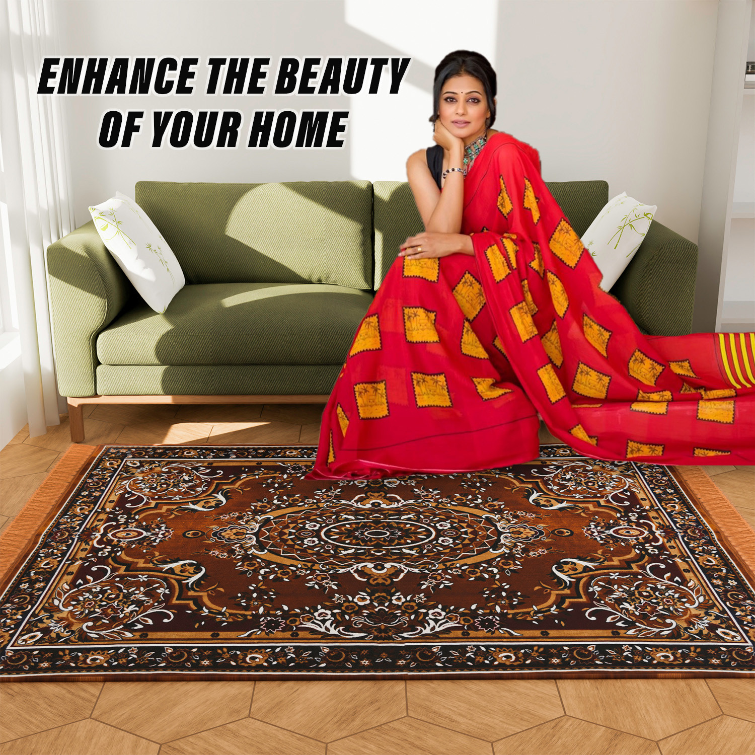 Kuber Industries Carpet | Velvet Floor Mat | Carpet for Hall | Carpet for Living Room | Carpet for Bedroom | Area Rug | Solid Prayer Mat |Heavy V.V Carpet | 3x5 Feet | Light Brown