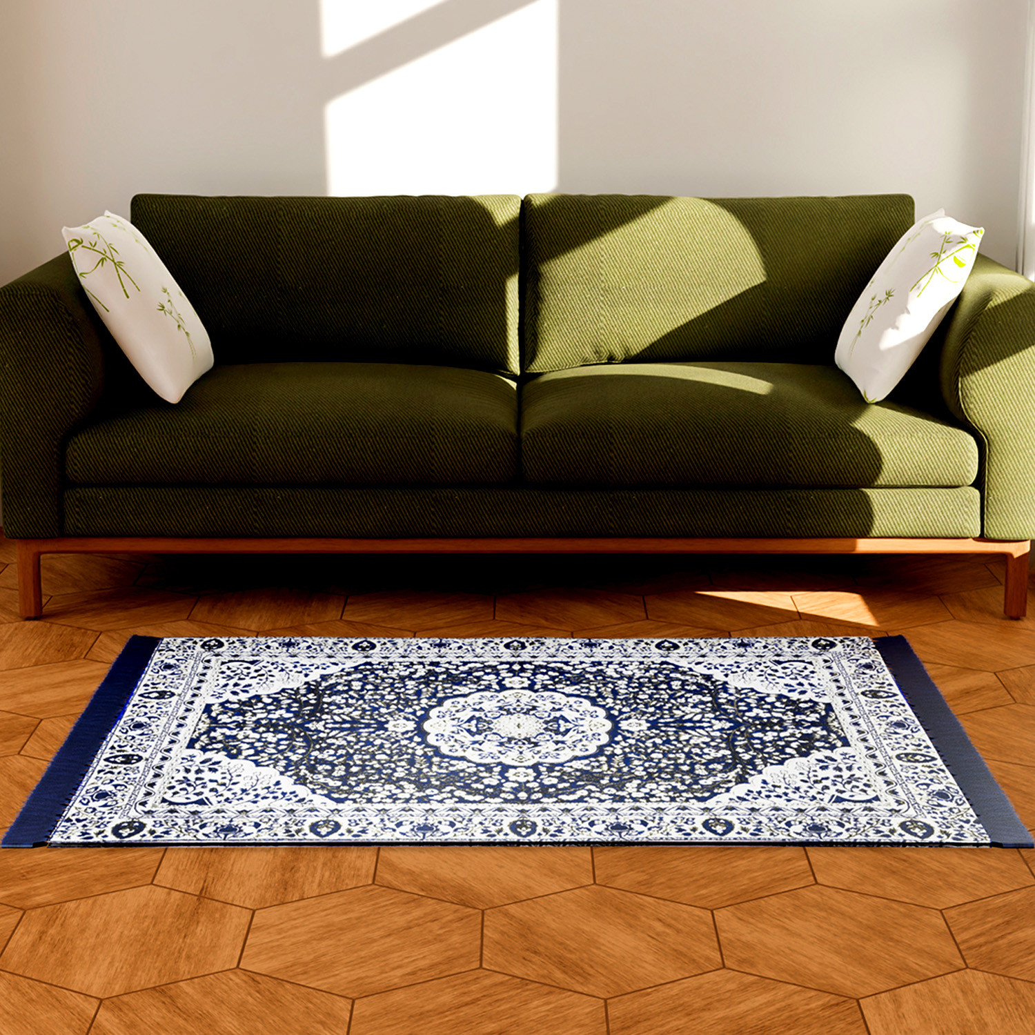 Kuber Industries Carpet  Velvet Flower Design Carpet  Super Soft Area Rugs  Carpet for Living room  Comfortable Prayer Mat  Carpet for Hall  45x3 Feet  Blue